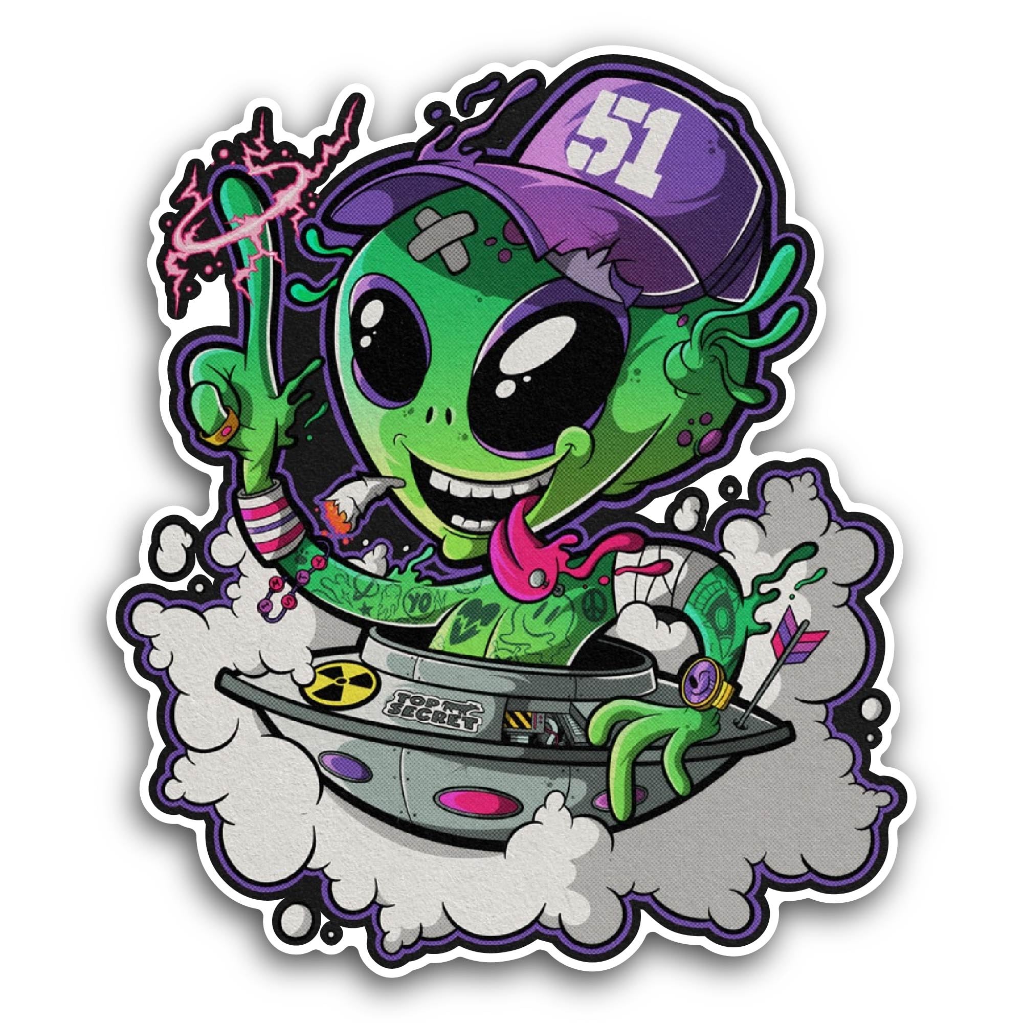 2 (Pieces) 3" and 5" Cartoon Alien Sticker, Waterproof Vinyl Decals for Many Purpose Like Cars, Truc