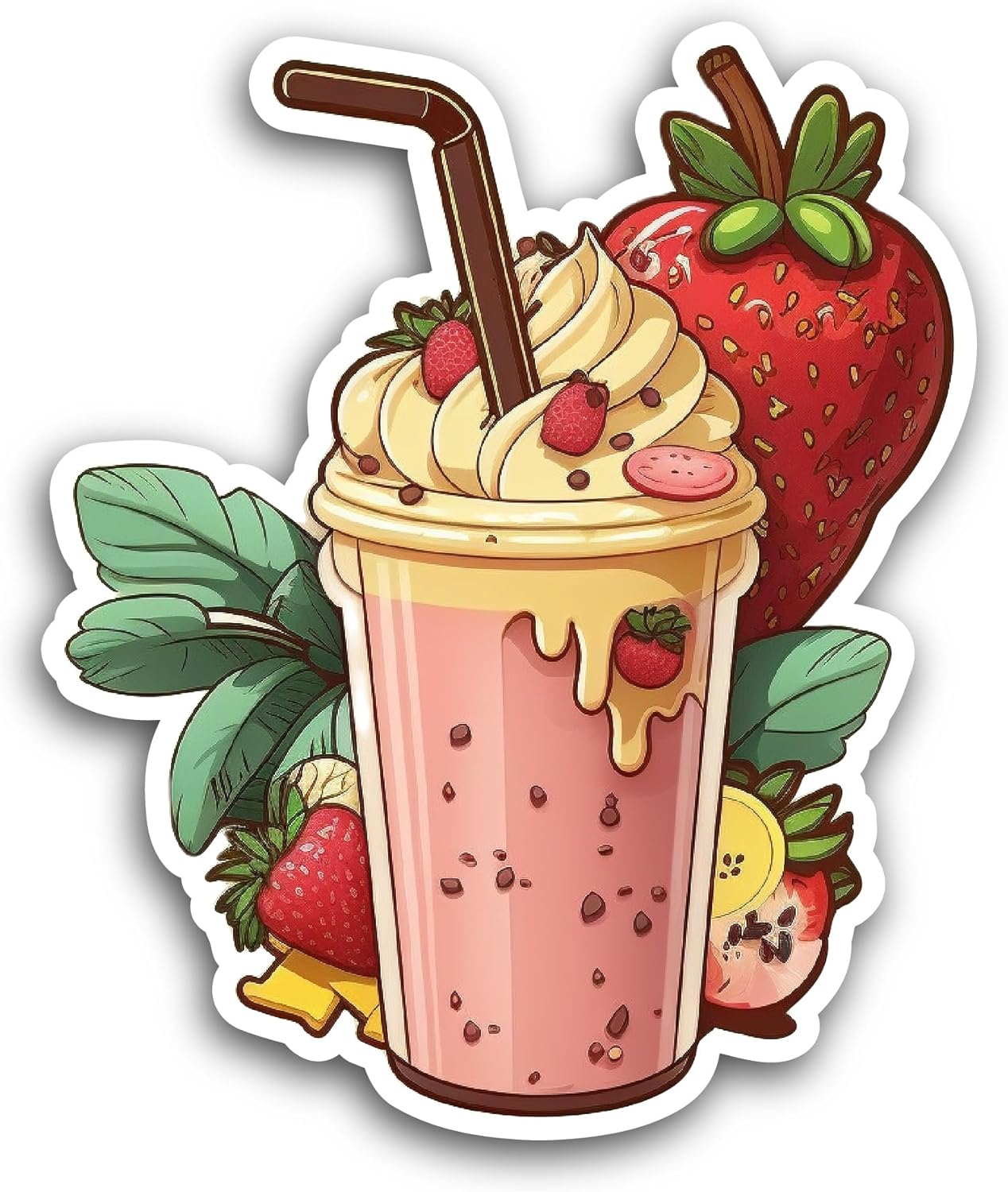2 (Pieces) 3" and 5" Strawberry Milkshake Sticker, Waterproof Vinyl Decals for Many Purpose Like Cars, Trucks, Laptops, Phones, Windows and More
