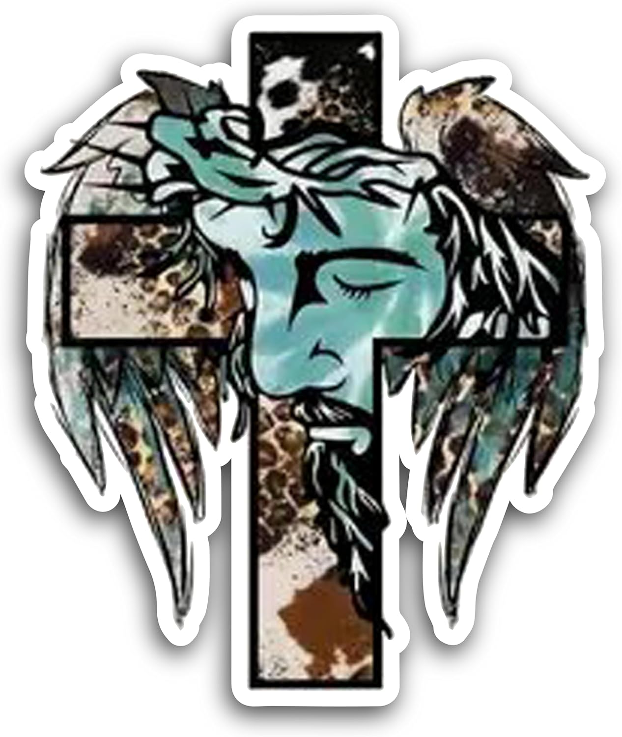 2 (Pieces) 3" and 5" Jesus face on Cross Decal Sticker, Waterproof Vinyl Decals for Many Purpose Like Cars, Trucks, Laptops, Phones, Windows and More