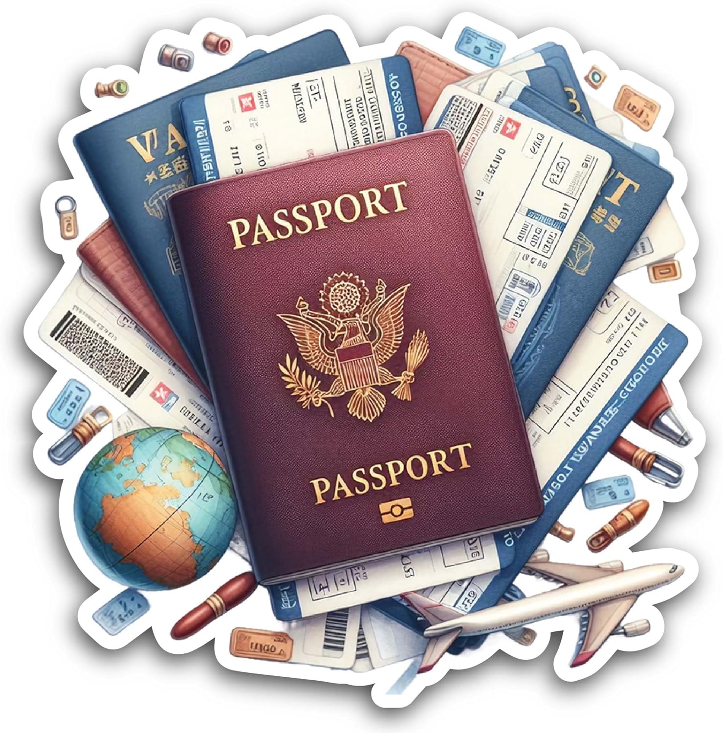 2 (Pieces) 3" and 5" Travel Visa Passport Sticker, Waterproof Vinyl Decals for Many Purpose Like Cars, Trucks, Laptops, Phones, Windows and More