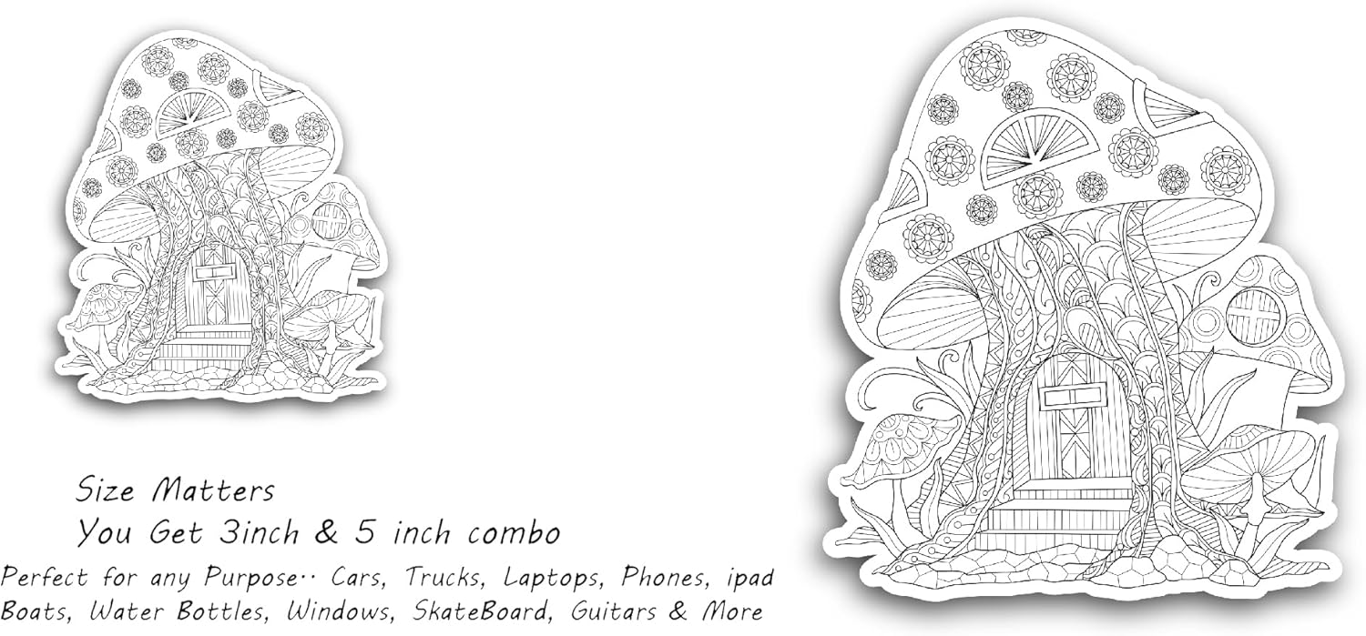 2 (Pieces) 3" and 5" Mushroom House Decal Sticker,Waterproof Vinyl Decals for Many Purpose Like Cars, Trucks, Laptops, Phones, Windows and More