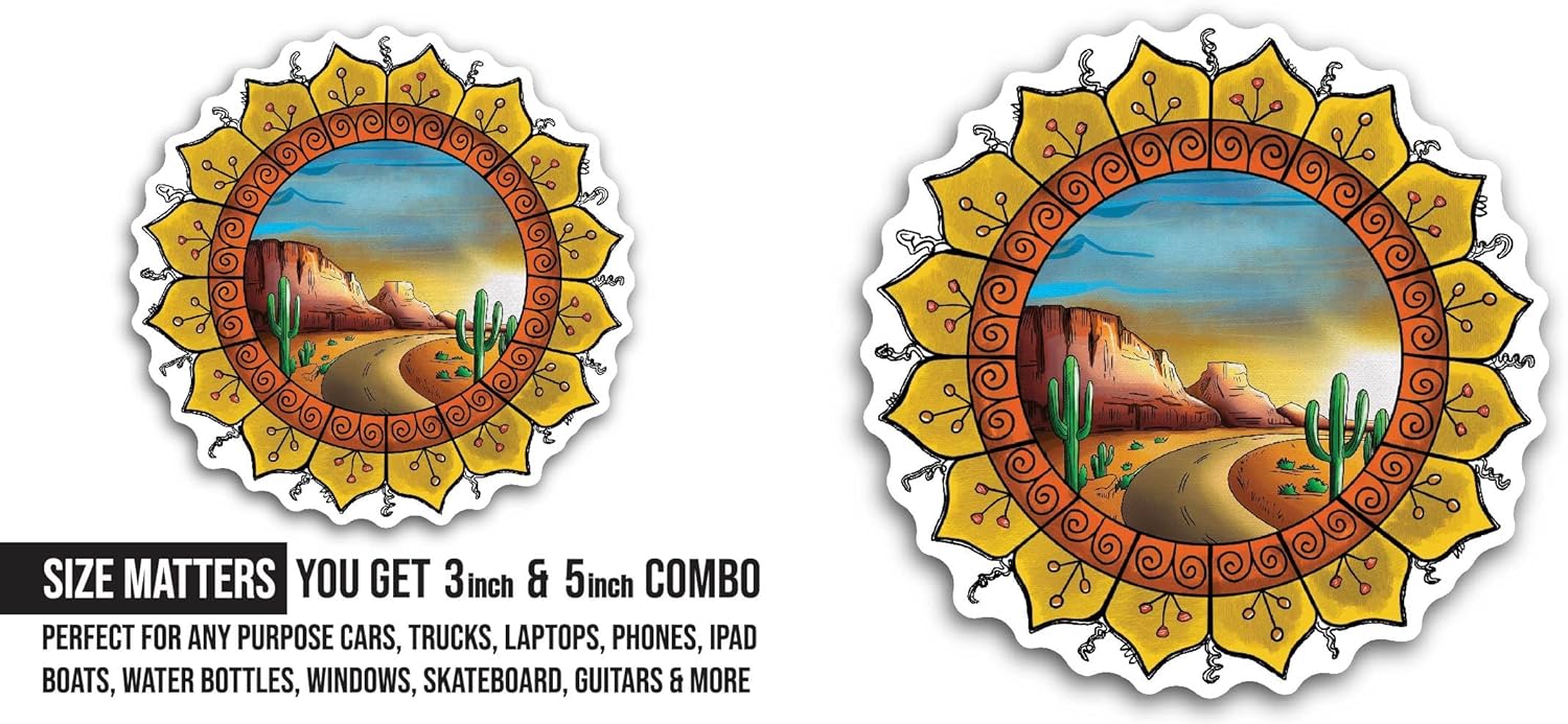 2 (Pieces) 3" and 5" Cactus in A Desert Sticker, Waterproof Vinyl Decals for Many Purpose Like Cars, Trucks, Laptops, Phones, Windows and More