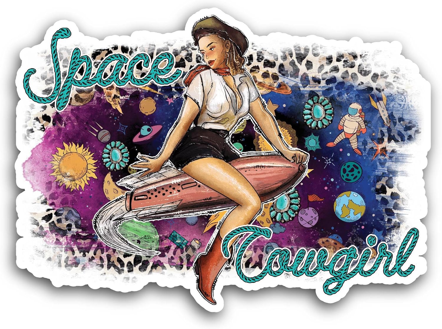 2 (Pieces) 3" and 5" Space Cowgirl Sticker, Waterproof Vinyl Decals for Many Purpose Like Cars, Trucks, Laptops, Phones, Windows and More