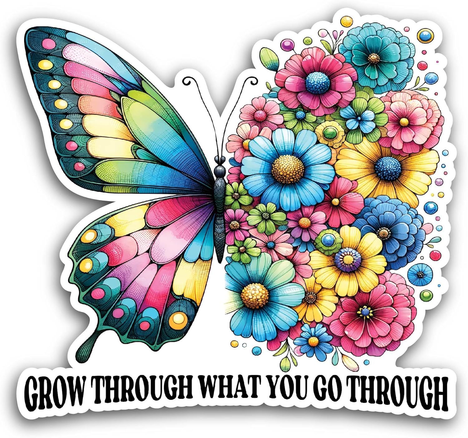 2 (Pieces) 3" and 5" Butterfly and Flowers Sticker, Waterproof Vinyl Decals for Many Purpose Like Cars, Trucks, Laptops, Phones, Windows and More