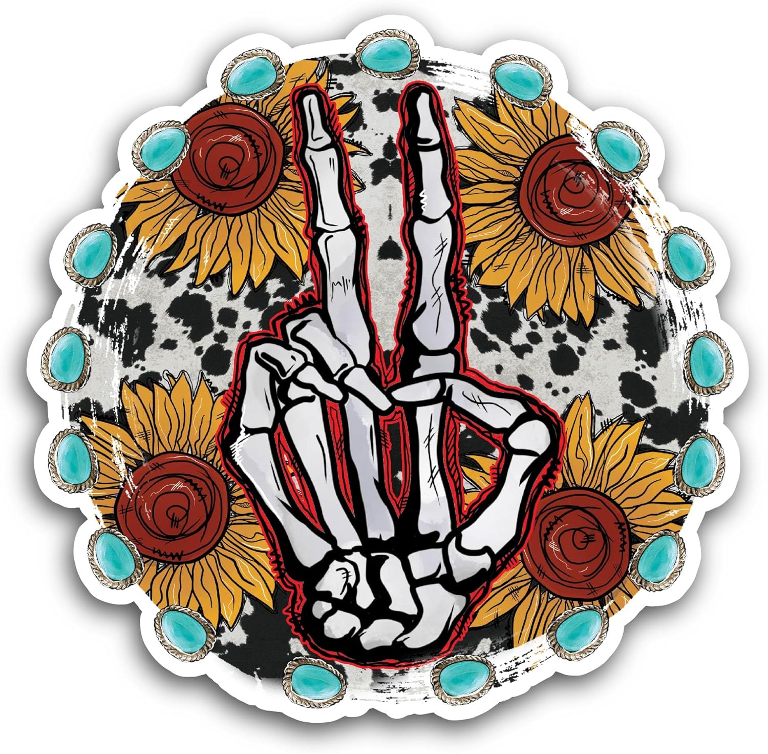 2 (Pieces) 3" and 5" Skeleton Hand and Sunflowers Sticker, Waterproof Vinyl Decals for Many Purpose Like Cars, Trucks, Laptops, Phones, Windows and More