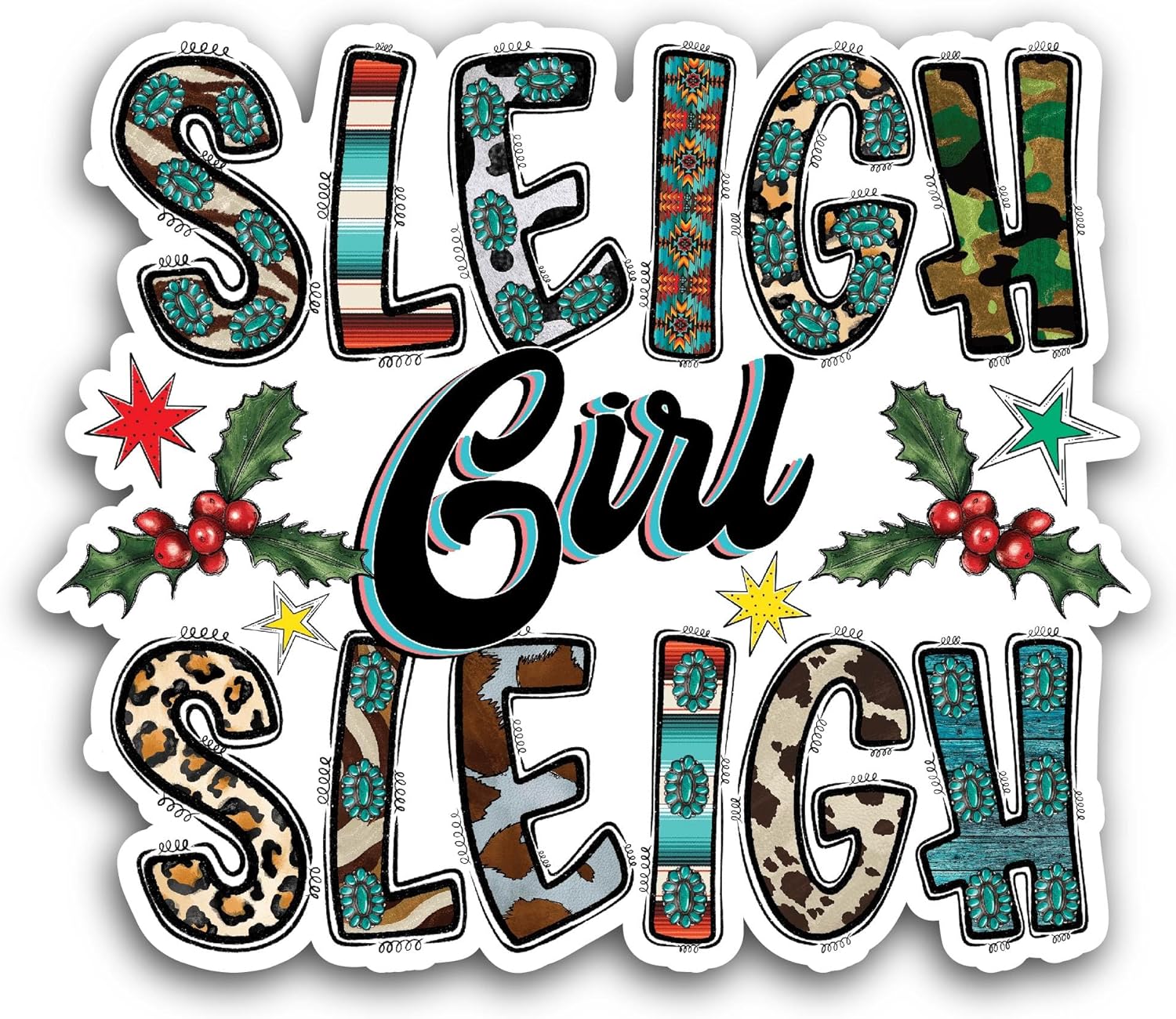 2 (Pieces) 3" and 5" Sleigh Girl Sleigh Sticker, Waterproof Vinyl Decals for Many Purpose Like Cars, Trucks, Laptops, Phones, Windows and More