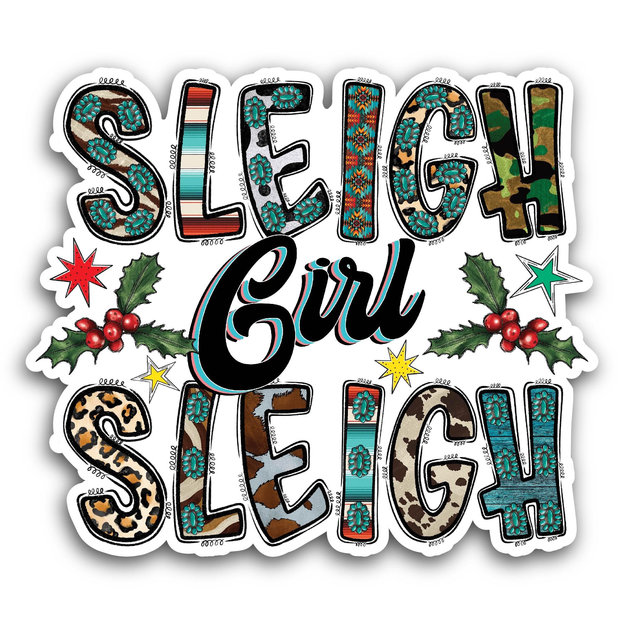 2 (Pieces) 3" and 5" Sleigh Girl Sleigh Sticker, Waterproof Vinyl Decals for Many Purpose Like Cars,