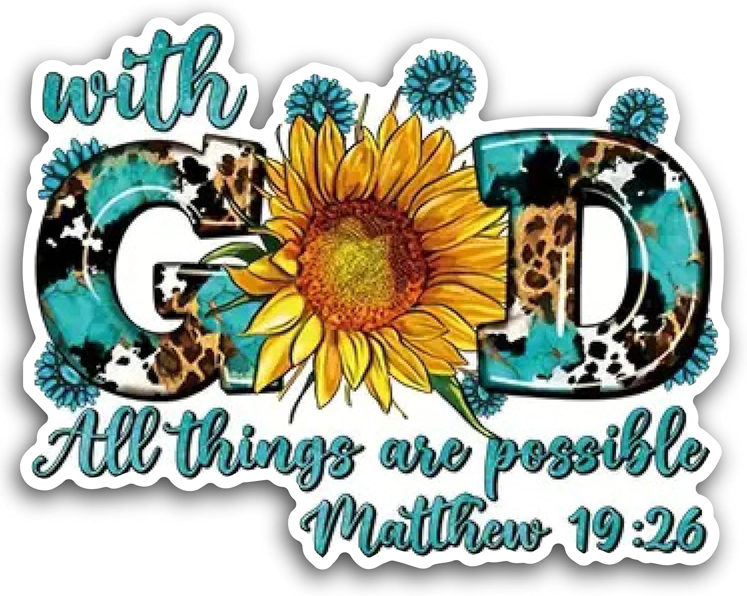 2 (Pieces) 3" and 5" with God All Things are Possible Mathew 19:26 in Colors Decal Sticker, Waterproof Vinyl Decals for Many Purpose Like Cars, Trucks, Laptops, Phones, Windows and More