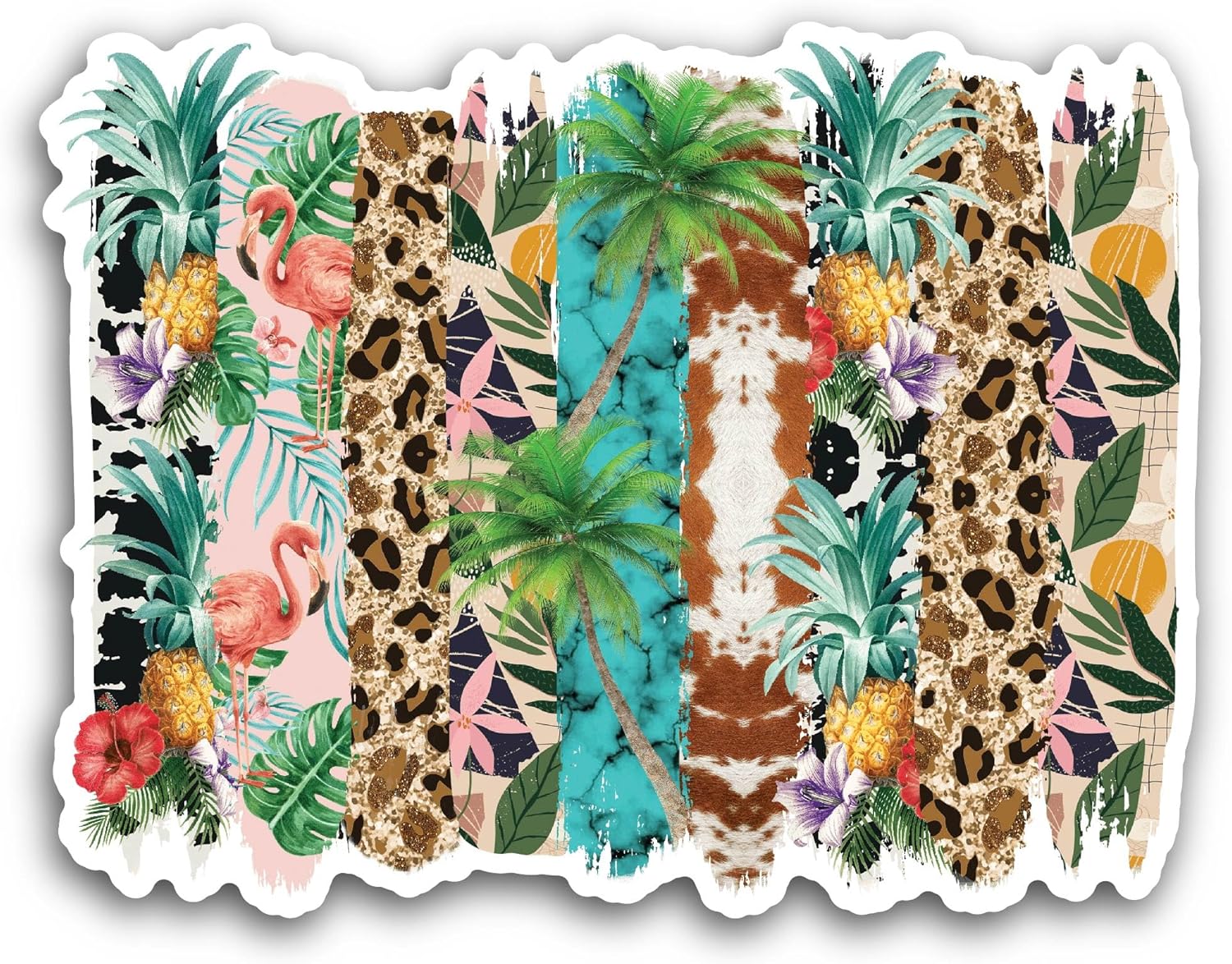 2 (Pieces) 3" and 5" Tropical Pattern Sticker, Waterproof Vinyl Decals for Many Purpose Like Cars, Trucks, Laptops, Phones, Windows and More