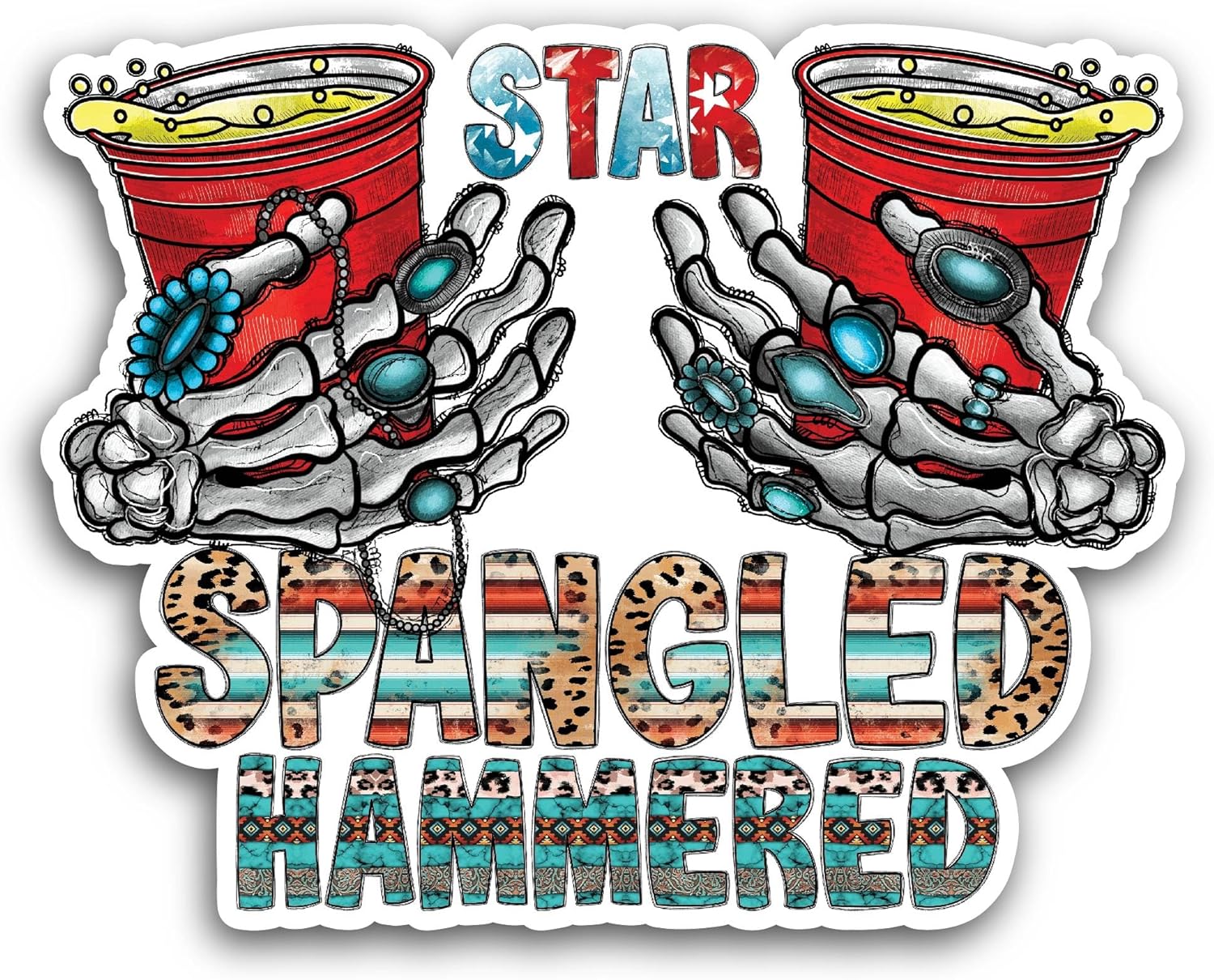 2 (Pieces) 3" and 5" Star Spangled Hammered Sticker, Waterproof Vinyl Decals for Many Purpose Like Cars, Trucks, Laptops, Phones, Windows and More