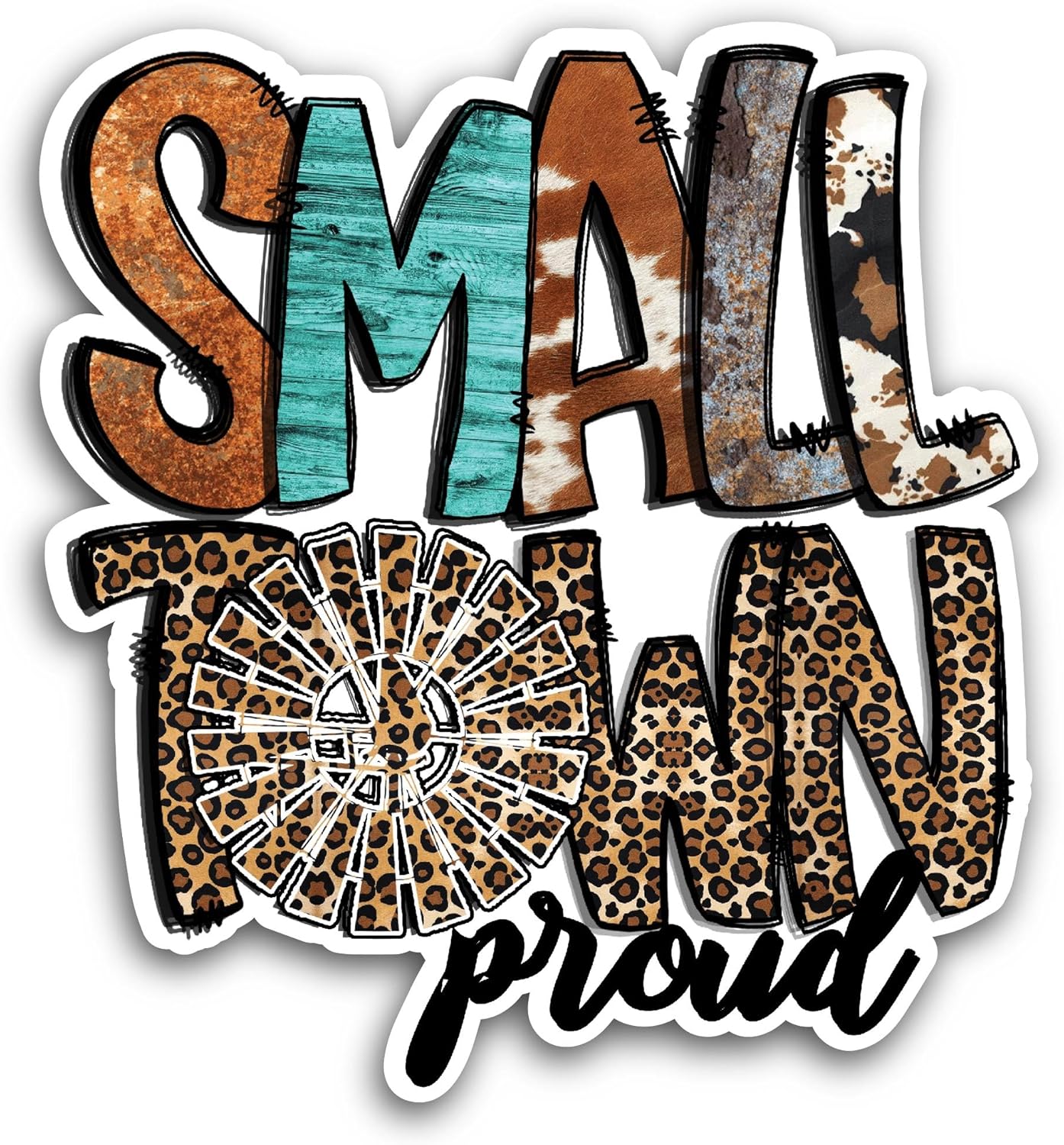 2 (Pieces) 3" and 5" Small Town Proud Sticker, Waterproof Vinyl Decals for Many Purpose Like Cars, Trucks, Laptops, Phones, Windows and More