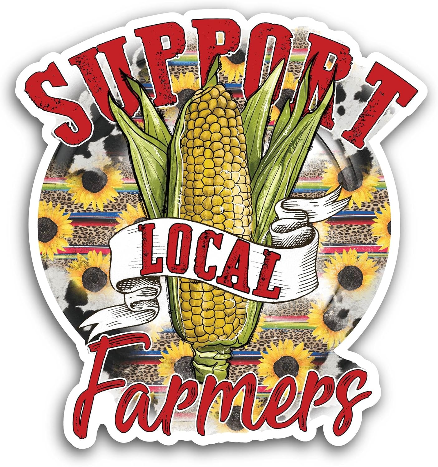 2 (Pieces) 3" and 5" Support Local Farmers Sticker, Waterproof Vinyl Decals for Many Purpose Like Cars, Trucks, Laptops, Phones, Windows and More