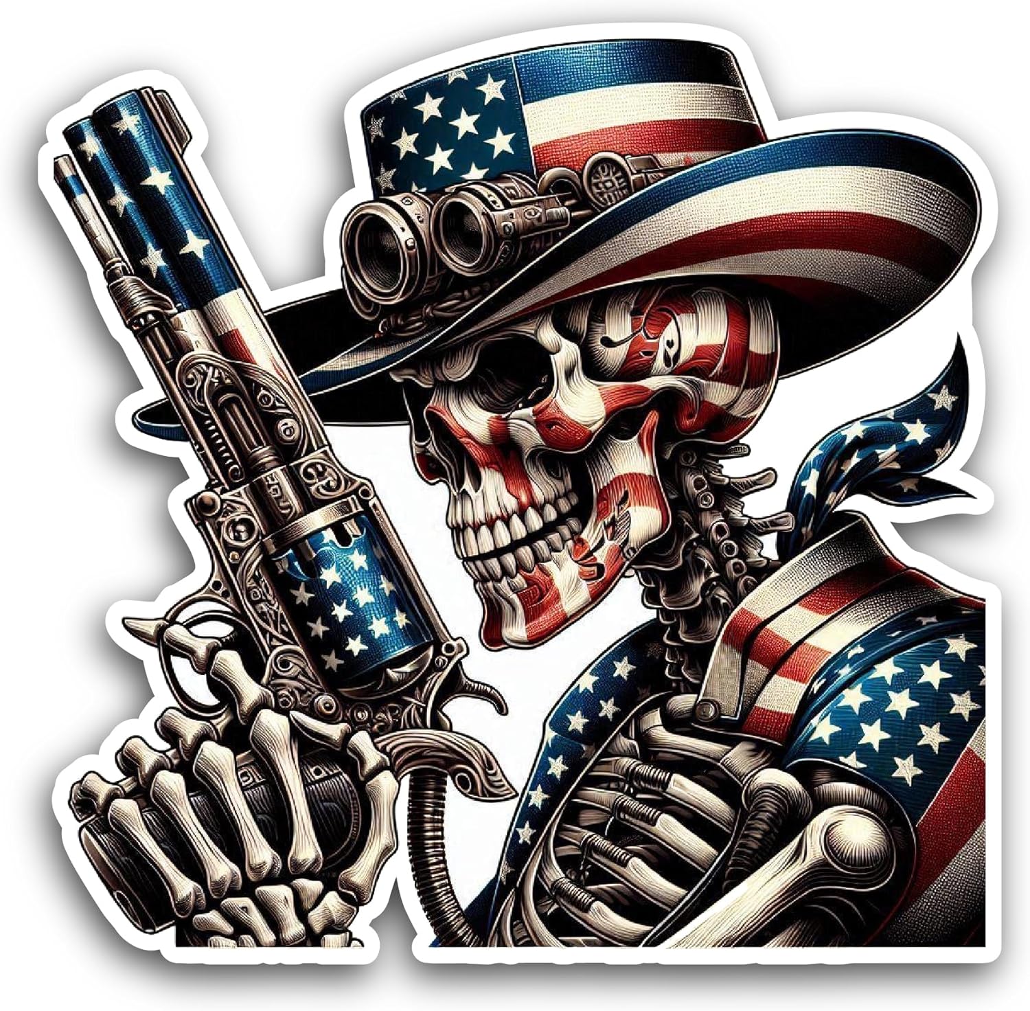 2 (Pieces) 3" and 5" Skelton with A Gun Sticker, Waterproof Vinyl Decals for Many Purpose Like Cars, Trucks, Laptops, Phones, Windows and More