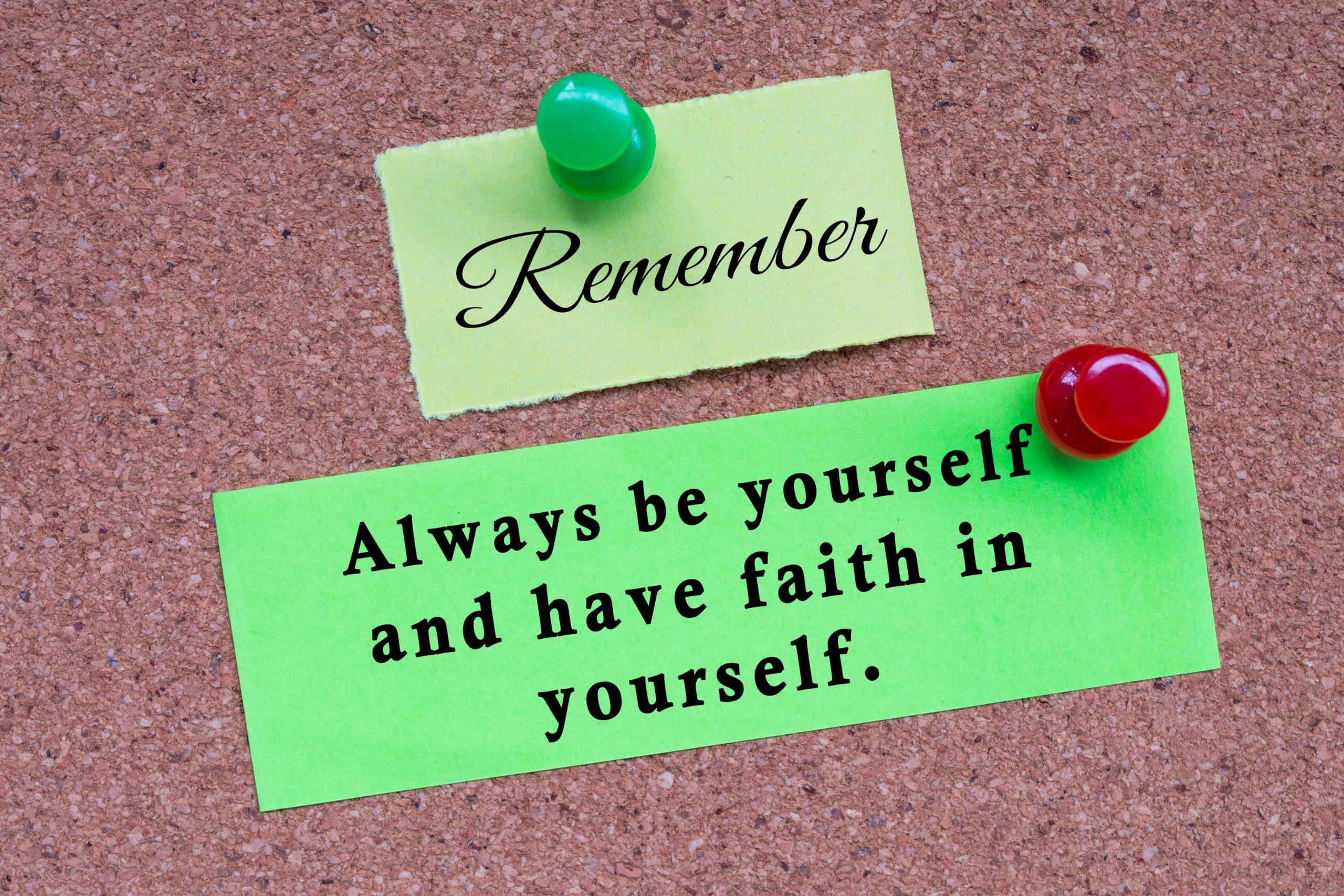 Motivational Quote on Stick Note and Pinned to a Cork Notice Board Remember Always be Yourself Stick