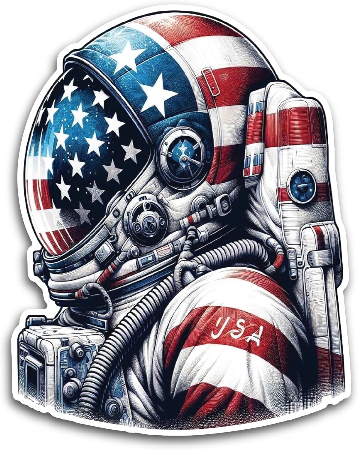 2 (Pieces) 3" and 5" Astronaut in USA Flag Attire Decal Sticker, Waterproof Vinyl Decals for Many Purpose Like Cars, Trucks, Laptops, Phones, Windows and More