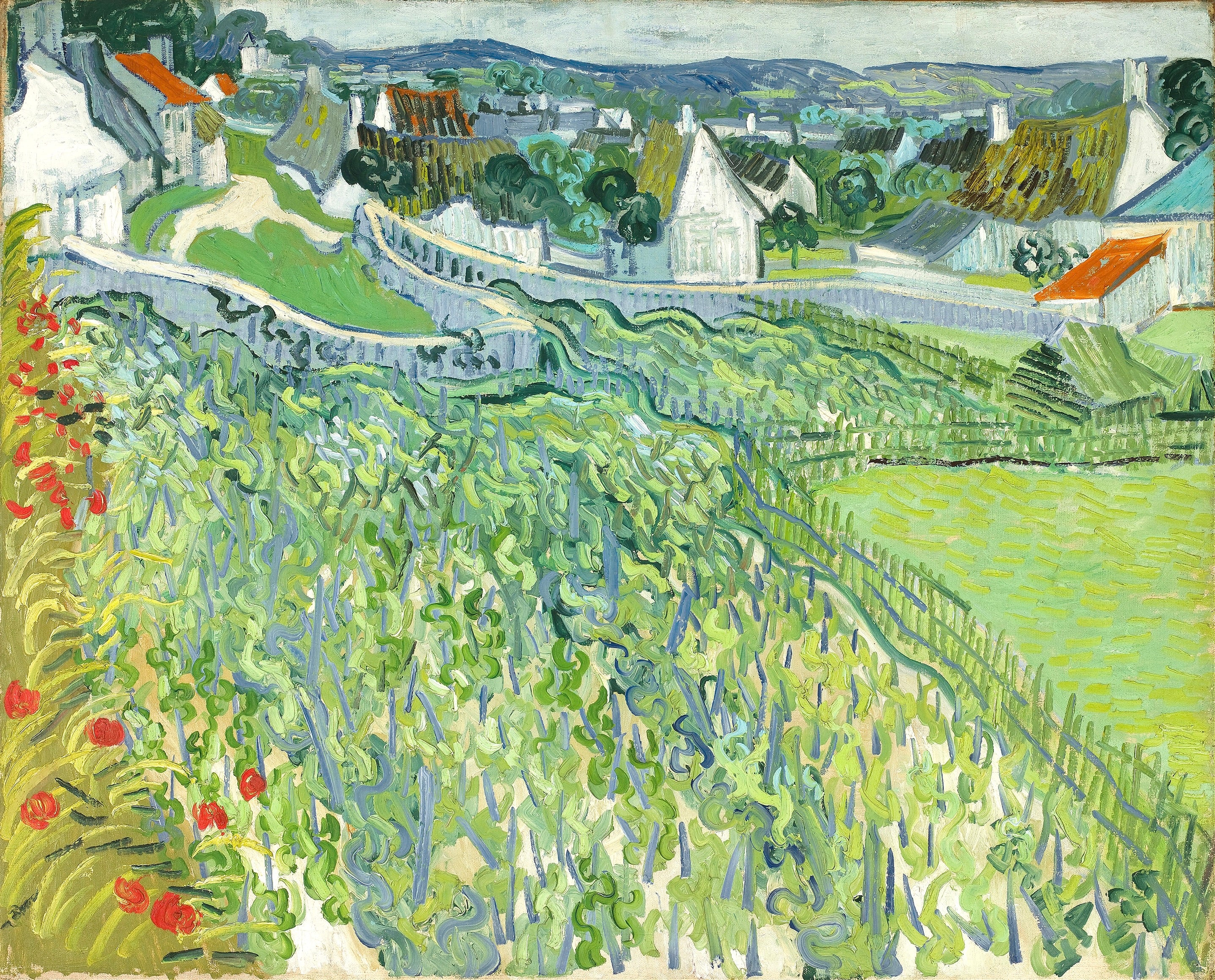 Vinyl Decal, Green Vineyard Village Art Print Wall Decor (5" x 7")