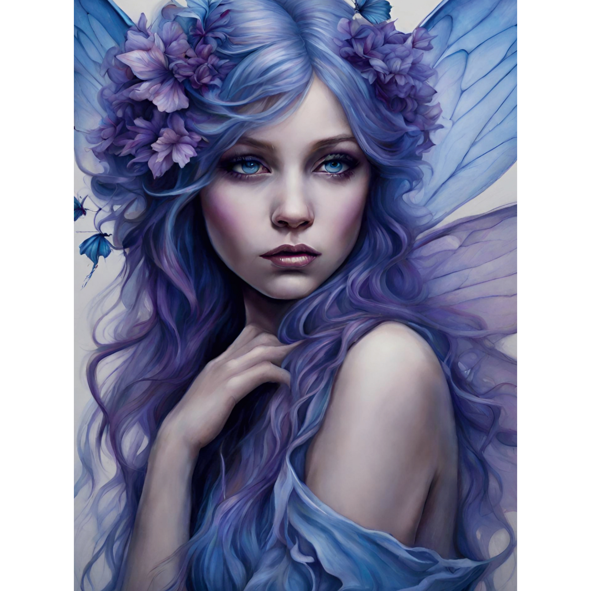 Vinyl Decal, Enchanting Artistic Portrait of a Mythical Figure with Flowing Wavy Hair and Delicate W