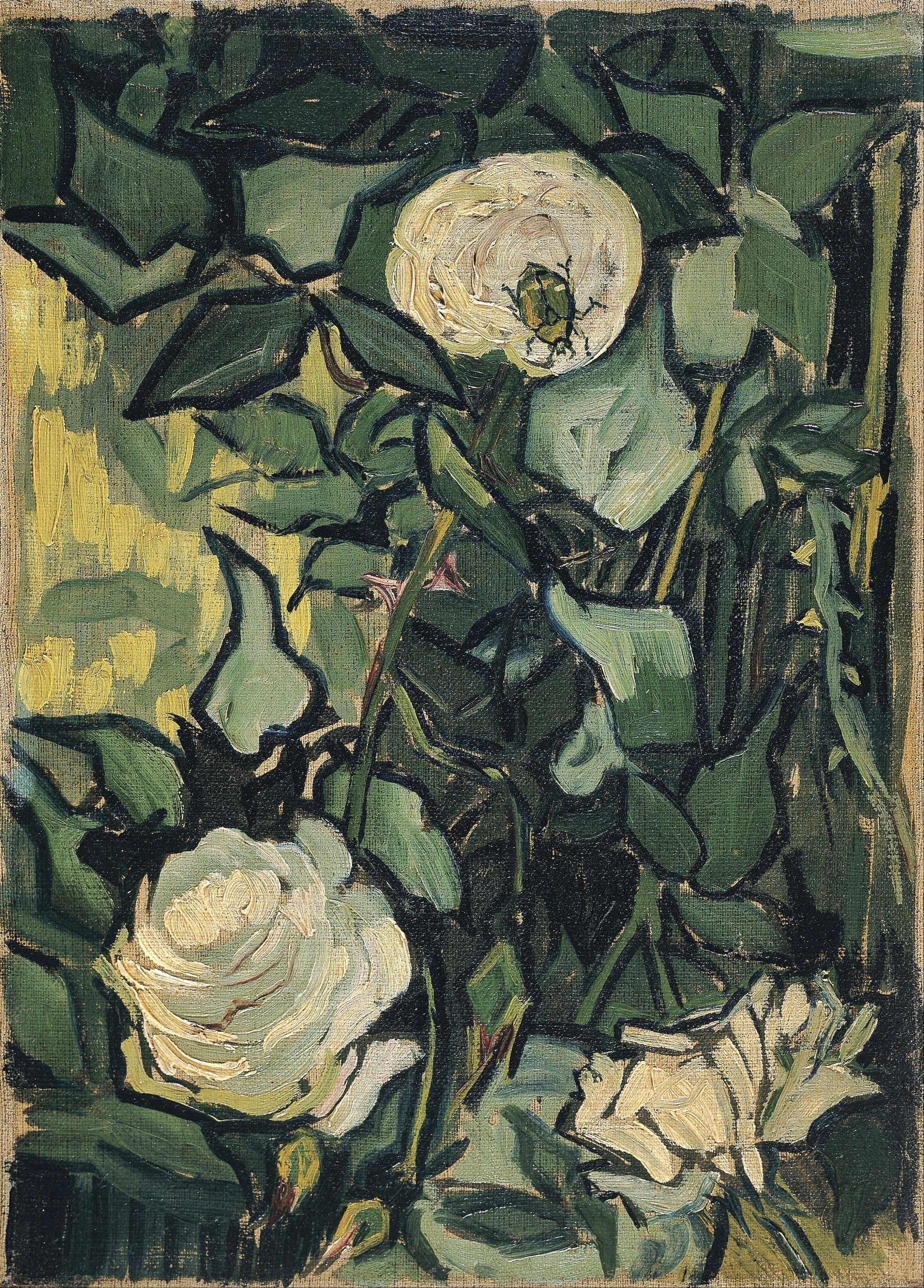 Vinyl Decal, Elegant Floral Arrangement in Rich Greens and Whites, Classic Artistic Style Wall Decor