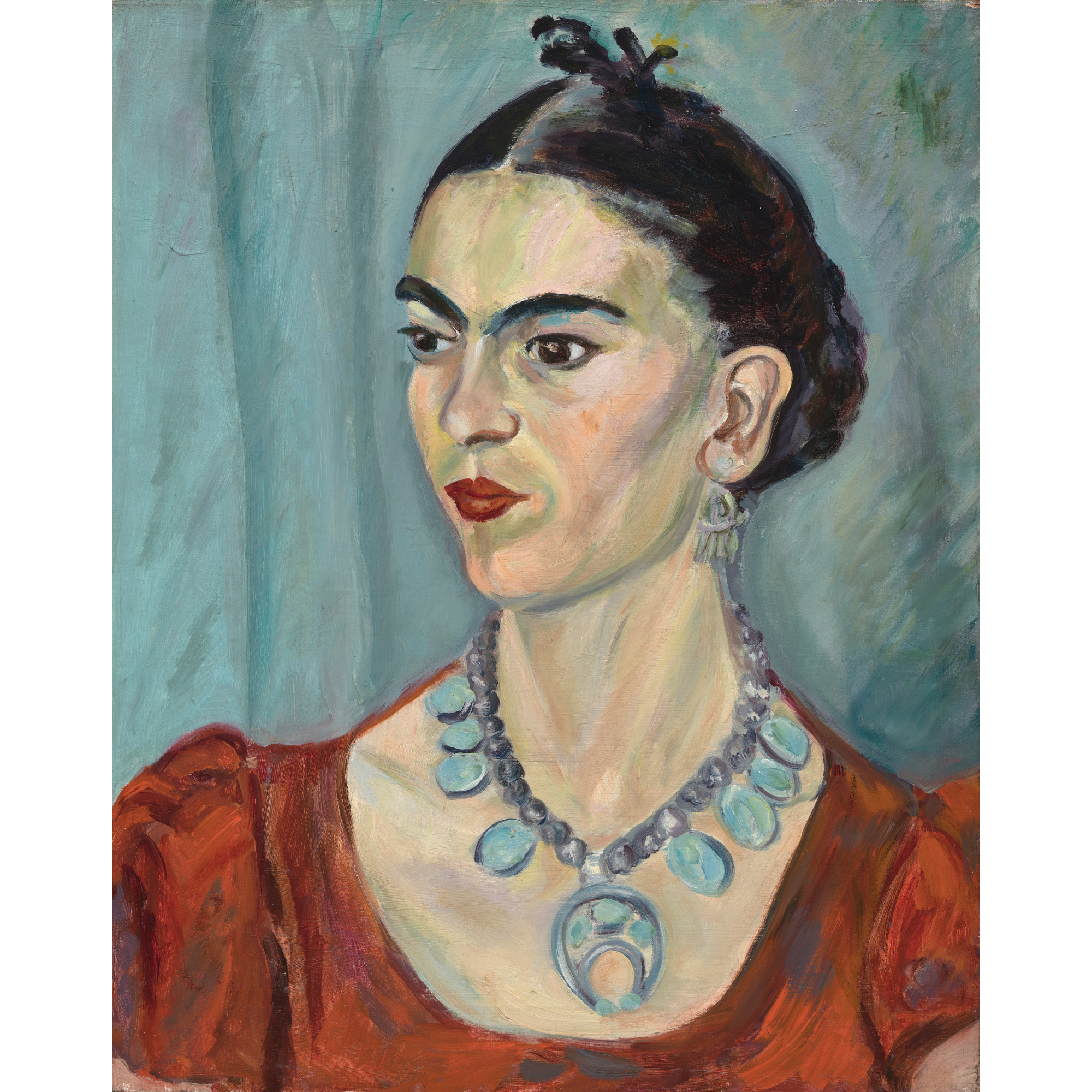 Vinyl Decal, Vibrant Artistic Depiction of a Woman with Embellished Necklace and Striking Red Attire