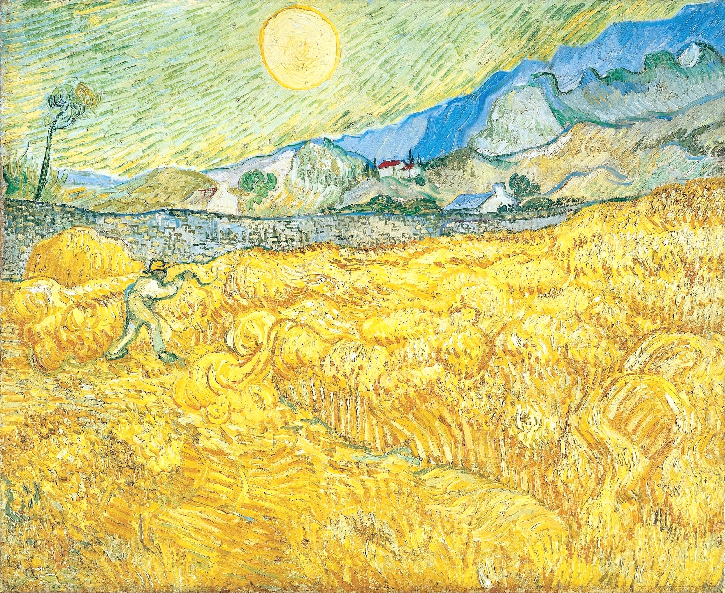 Vinyl Decal, Vibrant Harvest Field Landscape Wall Art, Yellow Nature Canvas Print Home Decor, Modern