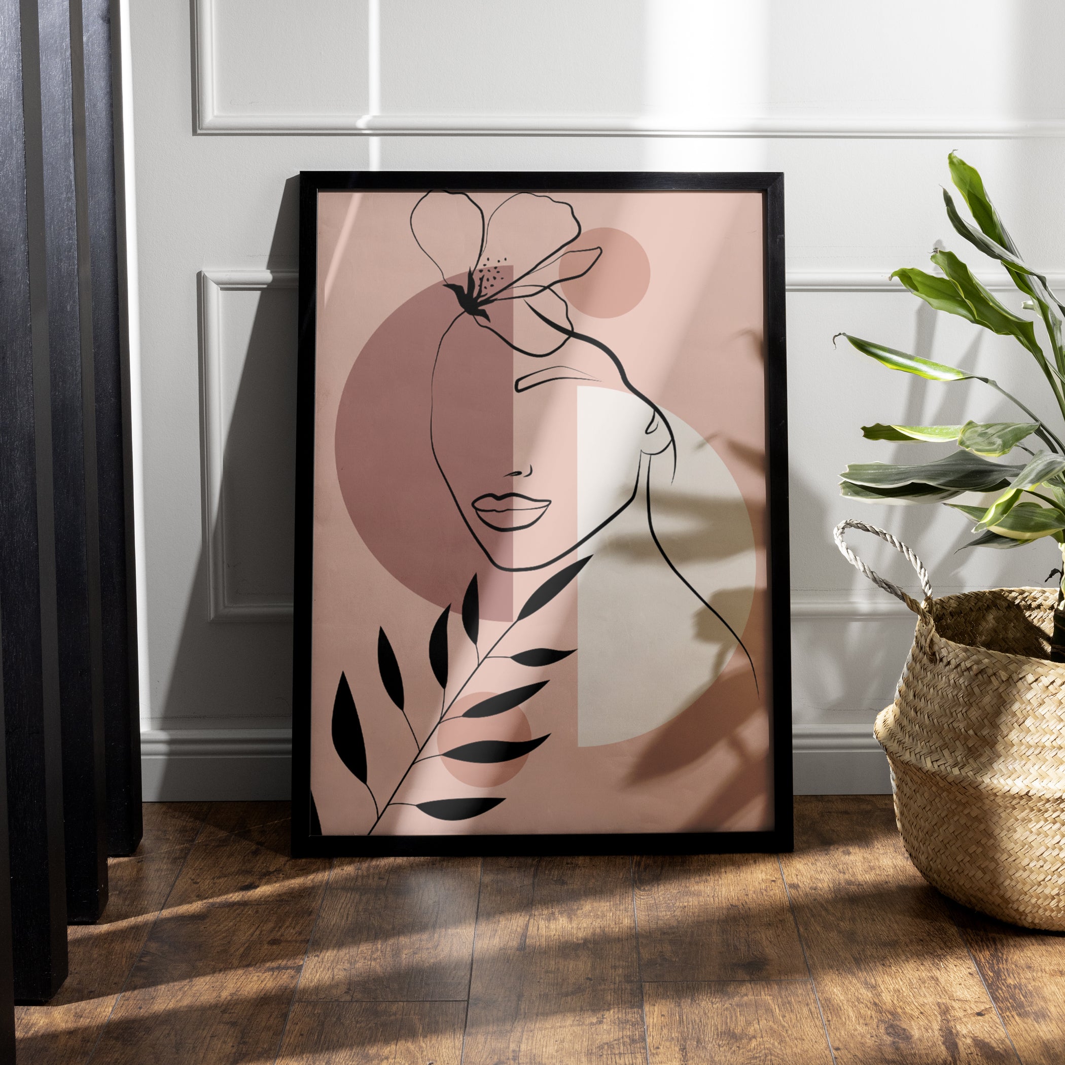Vinyl Decal, Stunning Abstract Line Art Print Featuring a Woman's Face Adorned with a Delicate Flora