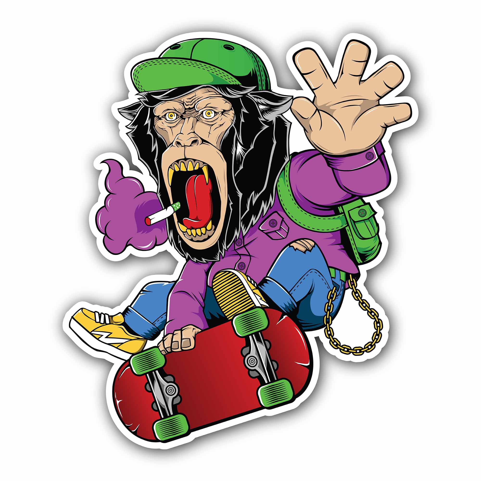 Monkey Skateboard Sticker, Waterproof Vinyl Decal Sticker Indoor Or Outdoor 2 (Pieces) 3" and 5"