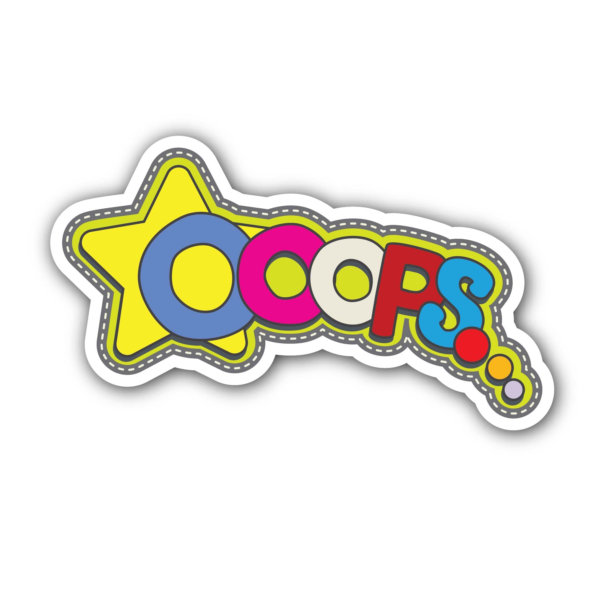 Oops Art Sticker, Waterproof Vinyl Decal Sticker Indoor Or Outdoor 2 (Pieces) 3" and 5"