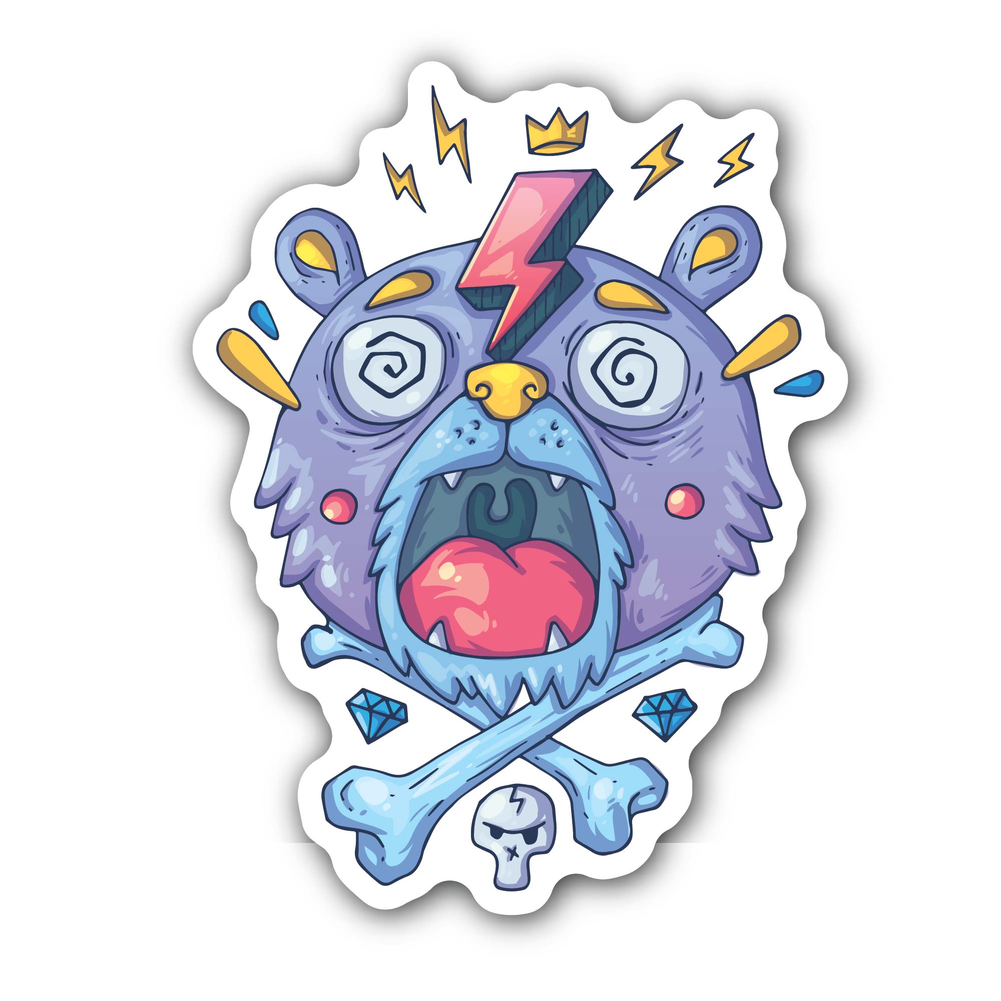 Skull Bear Sticker, Waterproof Vinyl Decal Sticker Indoor Or Outdoor 2 (Pieces) 3" and 5"
