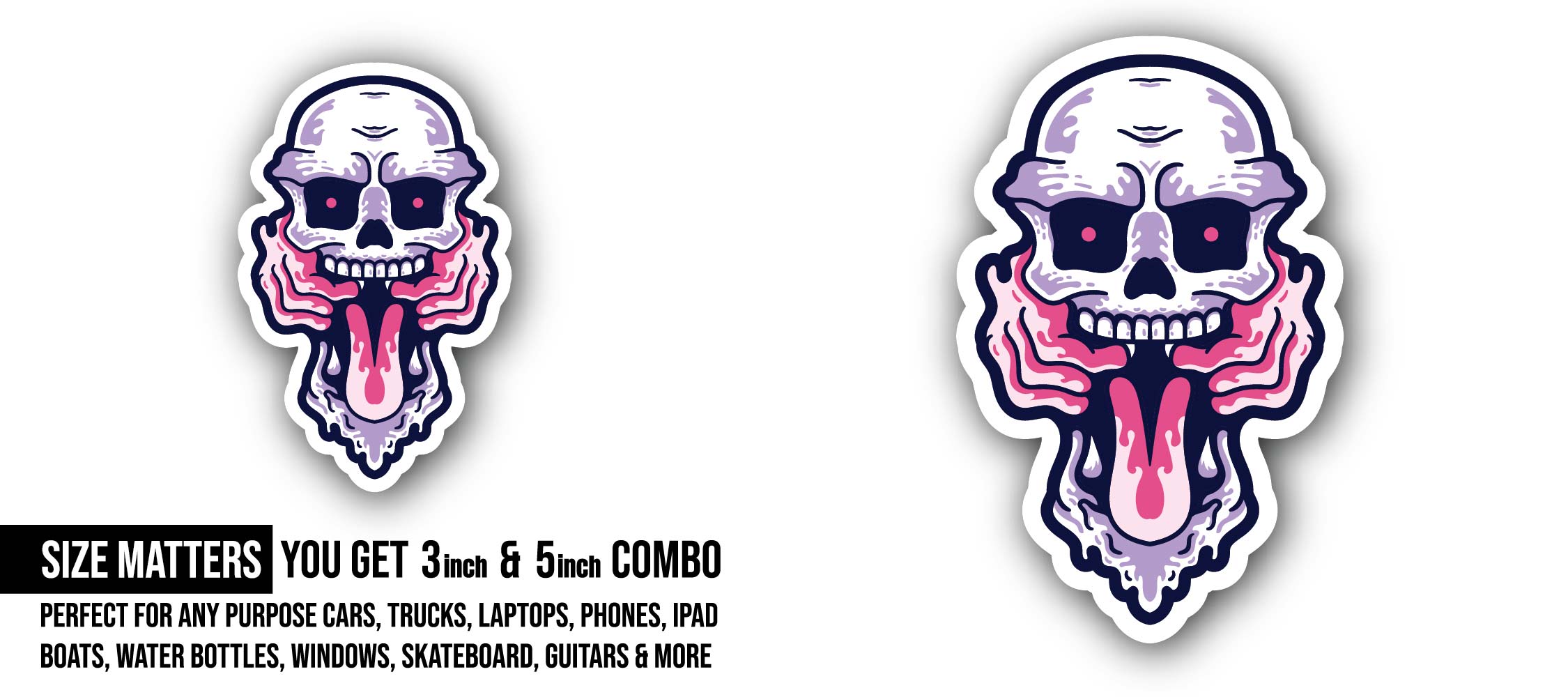 Skull face Sticker, Waterproof Vinyl Decal Sticker Indoor Or Outdoor 2 (Pieces) 3" and 5"