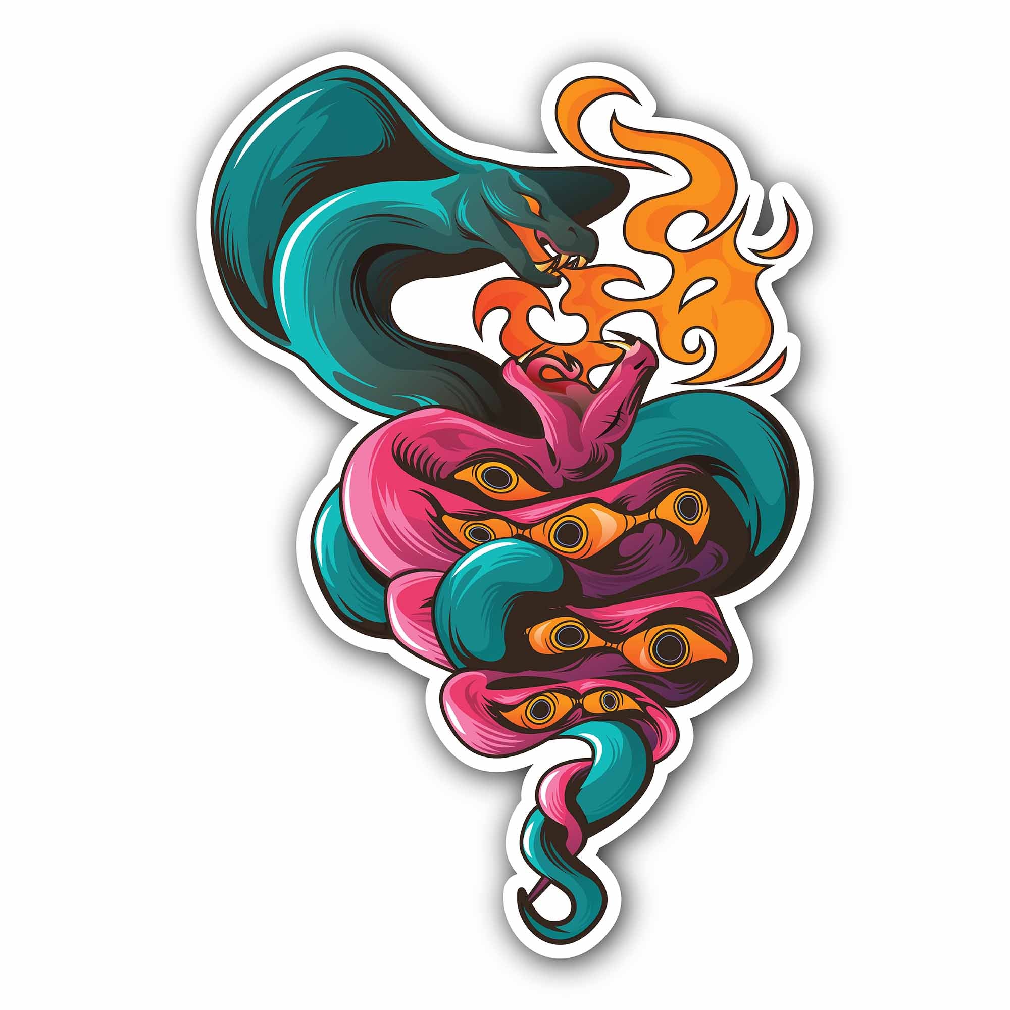 Dangerous Snake and eyes Sticker, Waterproof Vinyl Decal Sticker Indoor Or Outdoor 2 (Pieces) 3" and 5"