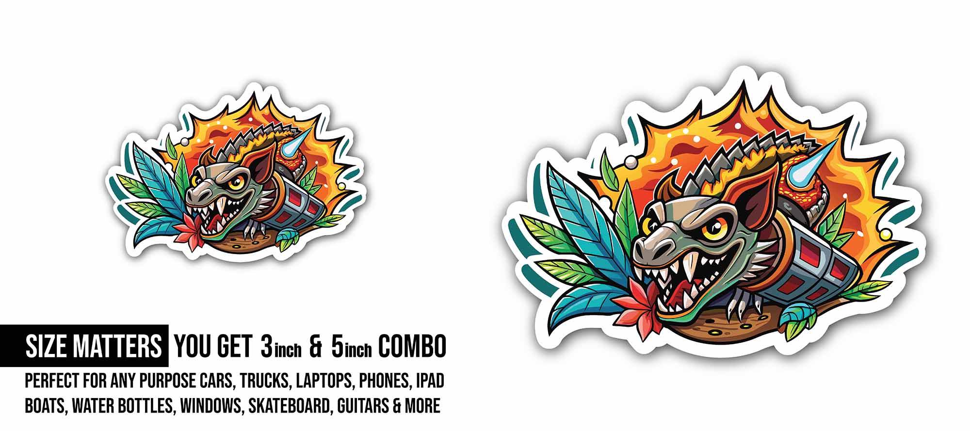 Evil dragon head Sticker, Waterproof Vinyl Decal Sticker Indoor Or Outdoor 2 (Pieces) 3" and 5"