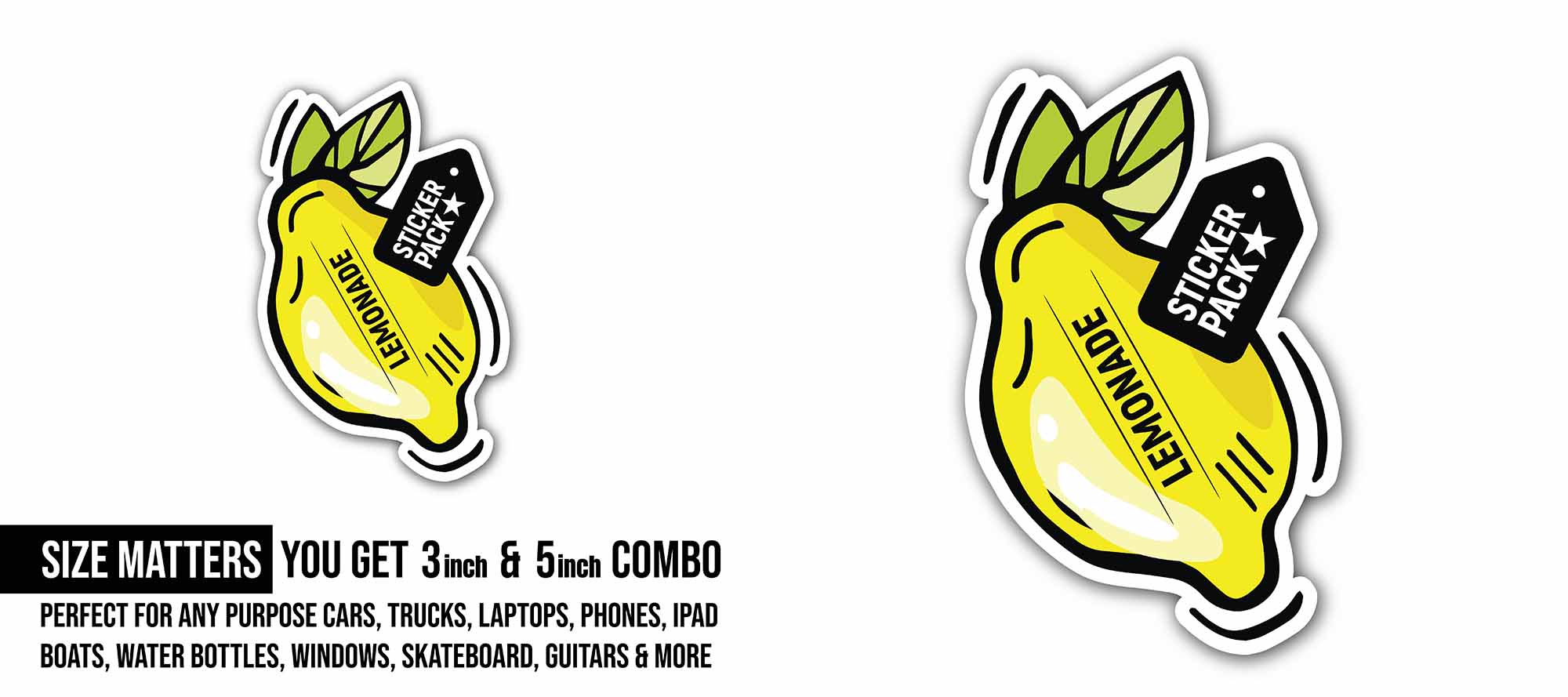 Lemonade Sticker, Waterproof Vinyl Decal Sticker Indoor Or Outdoor 2 (Pieces) 3" and 5"