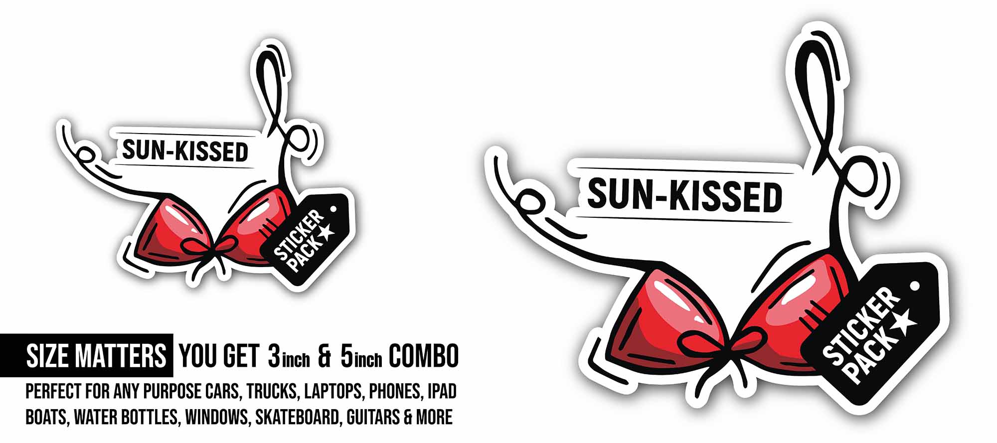 Sun Kissed Sticker, Waterproof Vinyl Decal Sticker Indoor Or Outdoor 2 (Pieces) 3" and 5"