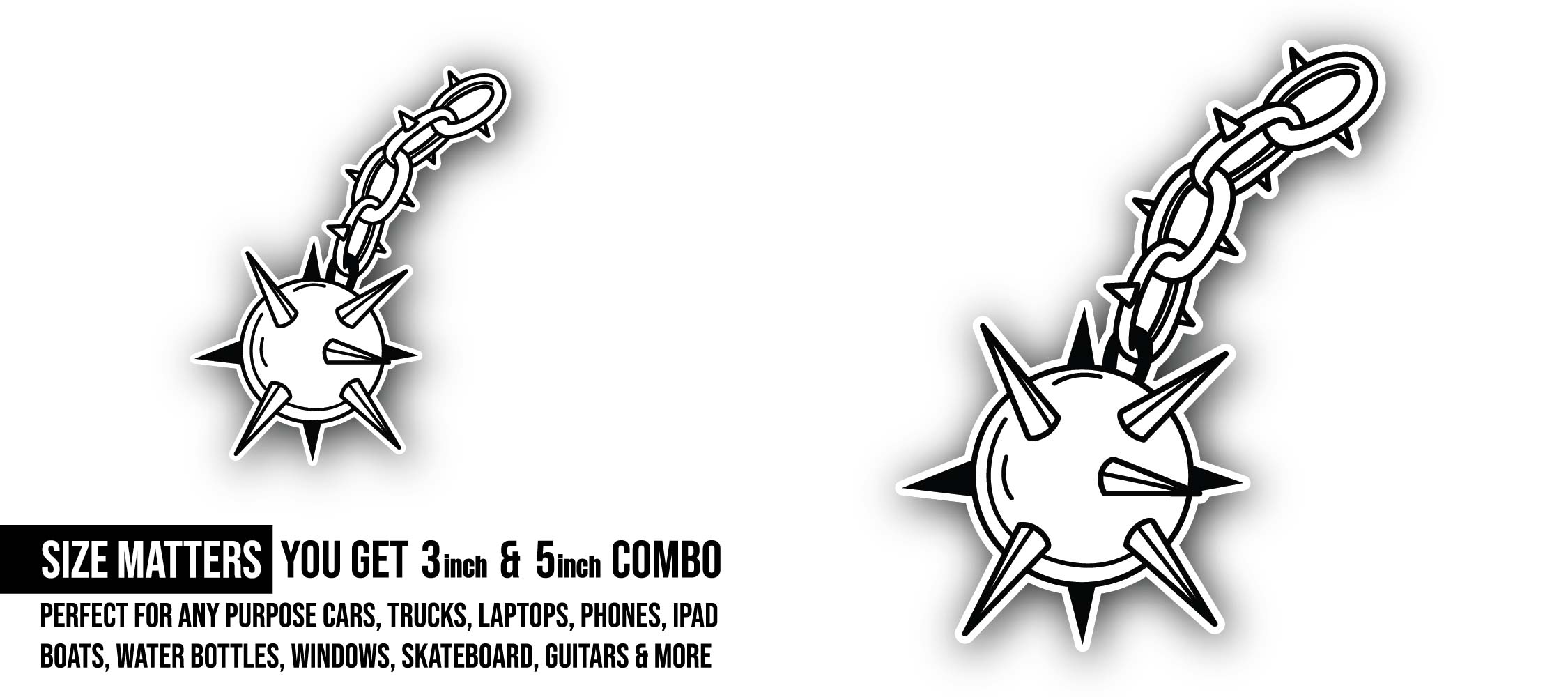 Mace Chain Sticker, Waterproof Vinyl Decal Sticker Indoor Or Outdoor 2 (Pieces) 3" and 5"