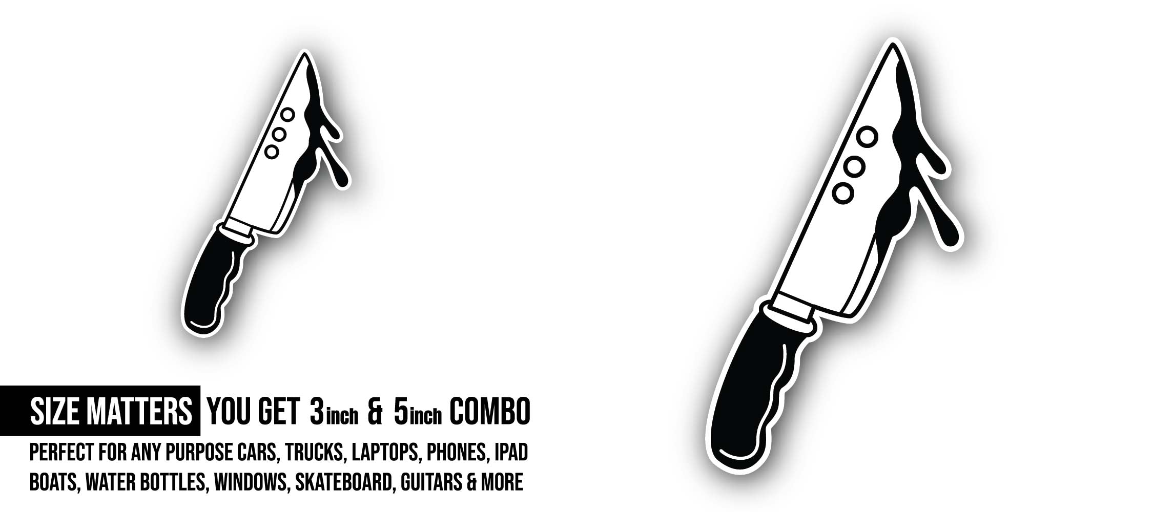 Knife Sticker, Waterproof Vinyl Decal Sticker Indoor Or Outdoor 2 (Pieces) 3" and 5"