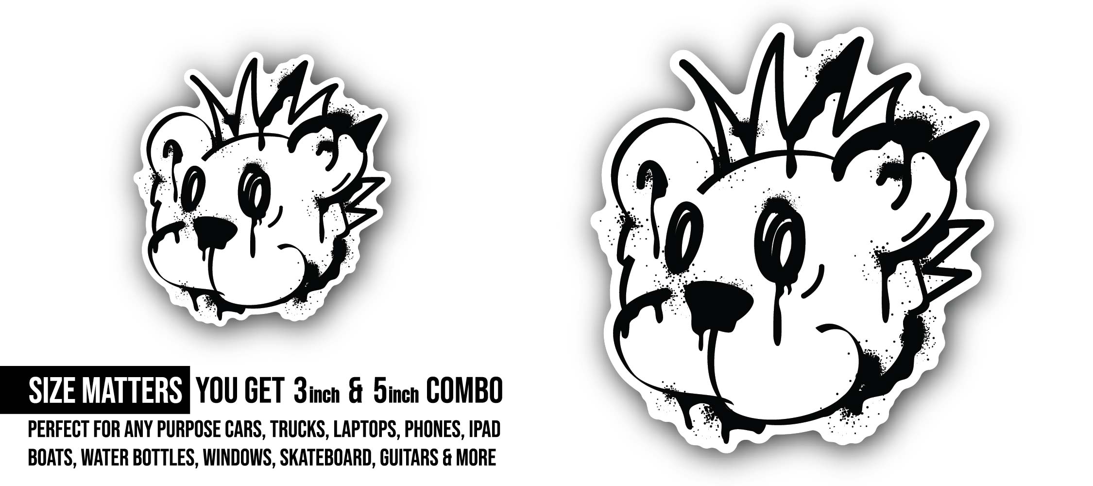 Sad Bear Sticker, Waterproof Vinyl Decal Sticker Indoor Or Outdoor 2 (Pieces) 3" and 5"