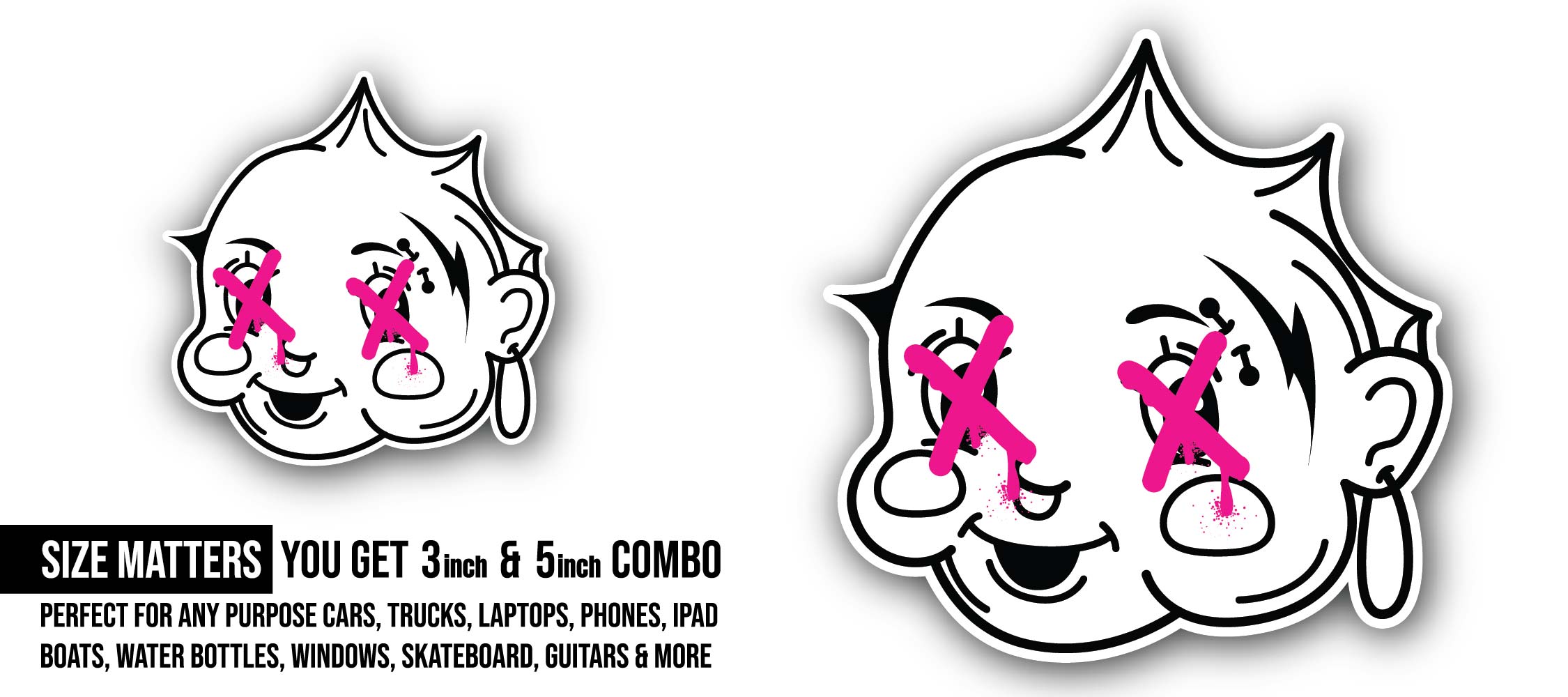 Baby Face Sticker, Waterproof Vinyl Decal Sticker Indoor Or Outdoor 2 (Pieces) 3" and 5"