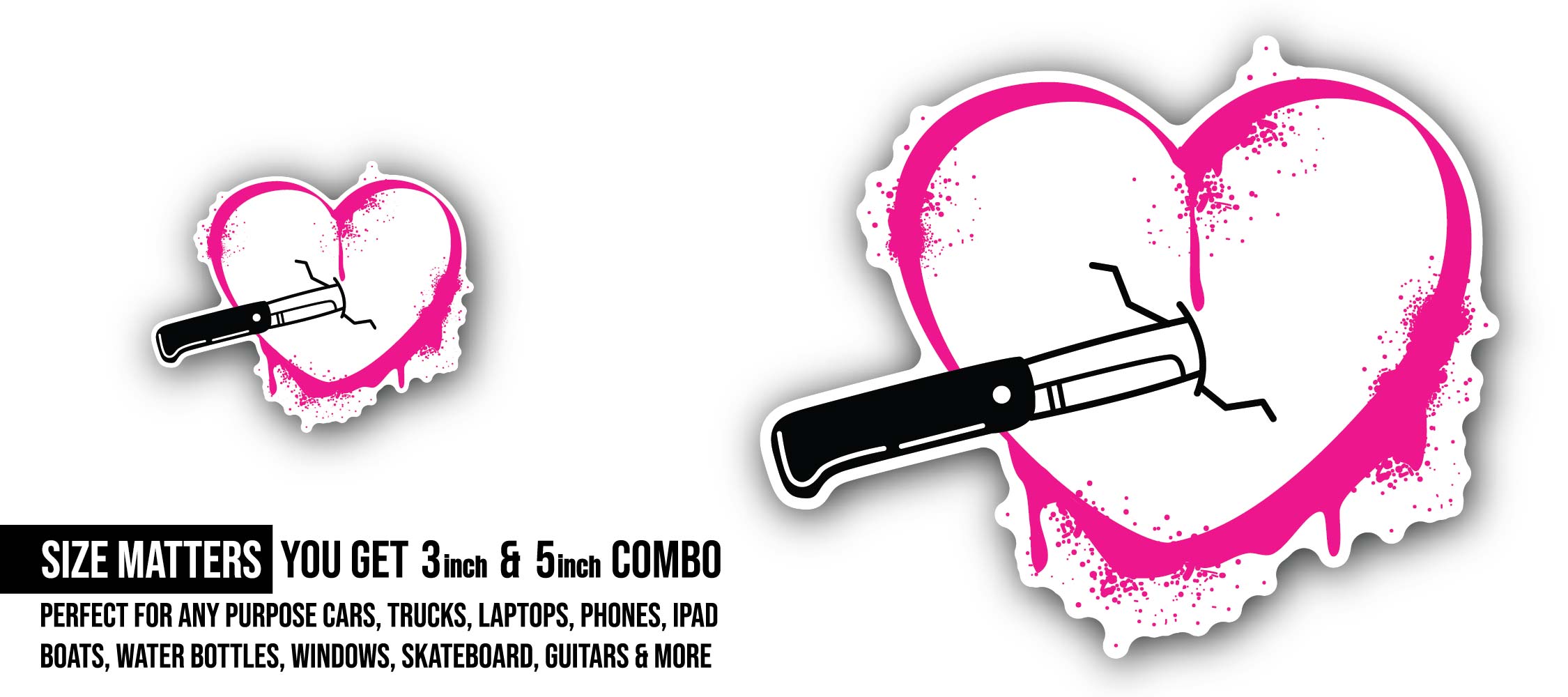 Love hurts vector art Sticker, Waterproof Vinyl Decal Sticker Indoor Or Outdoor 2 (Pieces) 3" and 5"