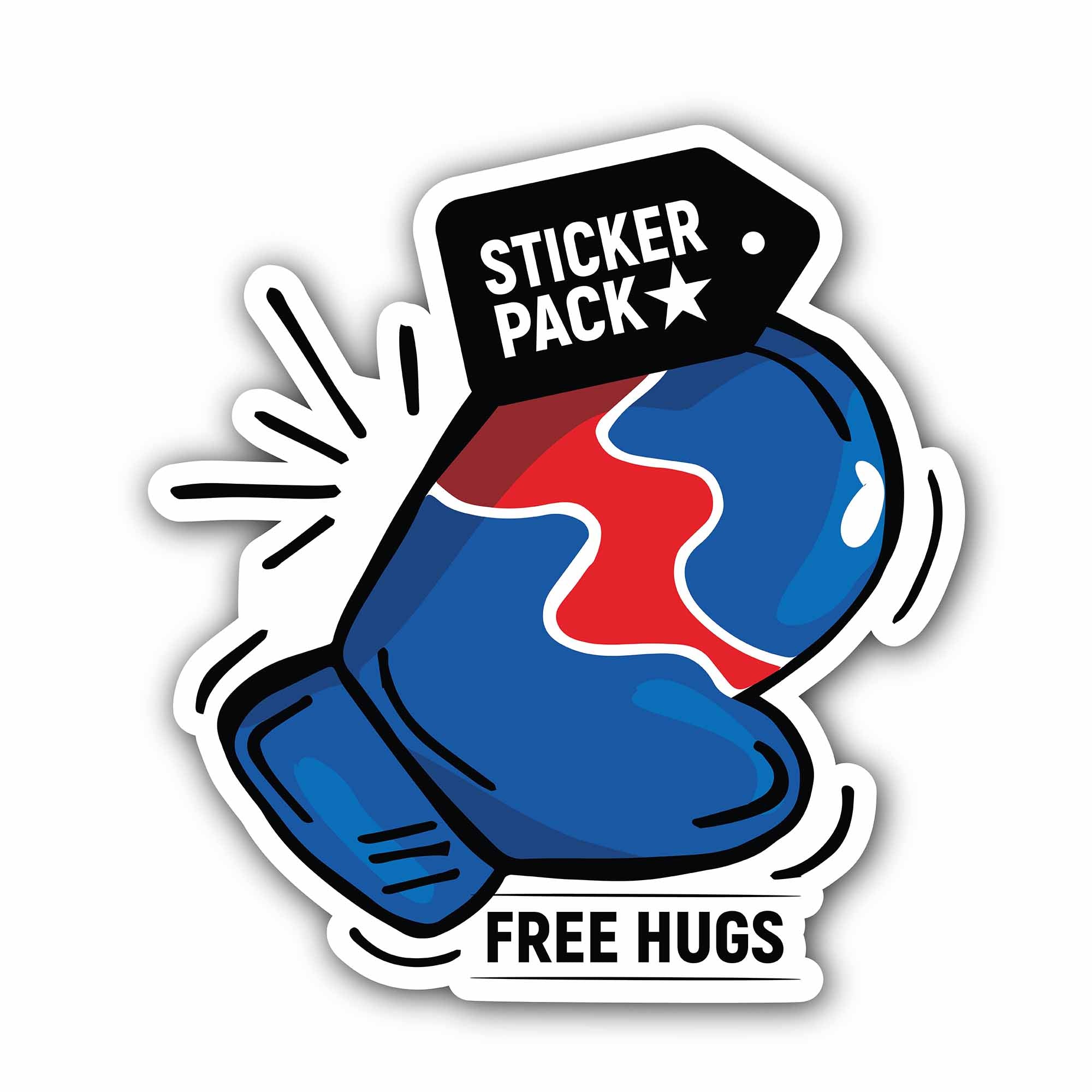 Boxing Glove free hugs text Sticker, Waterproof Vinyl Decal Sticker Indoor Or Outdoor 2 (Pieces) 3" and 5"