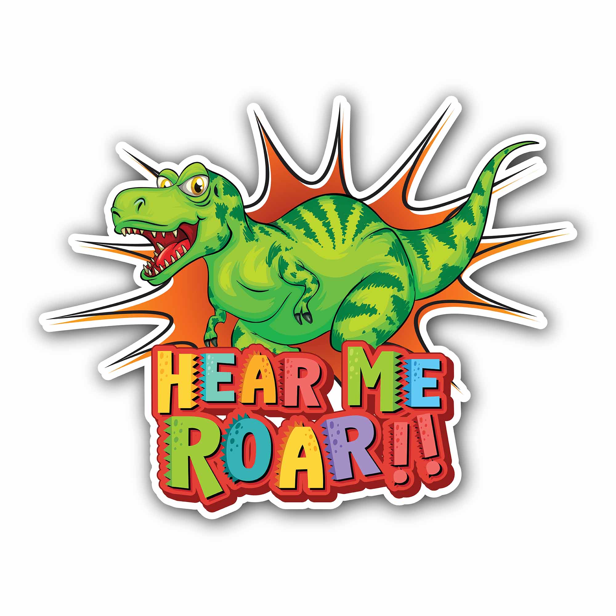 Dinosaur with hear me roar Sticker, Waterproof Vinyl Decal Sticker Indoor Or Outdoor 2 (Pieces) 3" and 5"