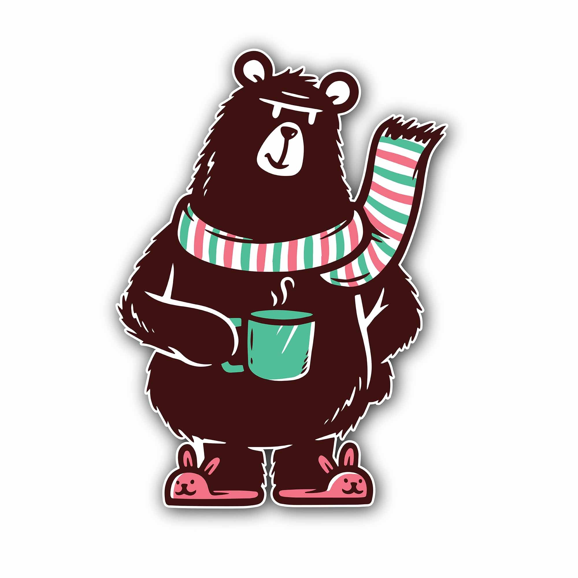 Tea Bear Sticker, Waterproof Vinyl Decal Sticker Indoor Or Outdoor 2 (Pieces) 3" and 5"