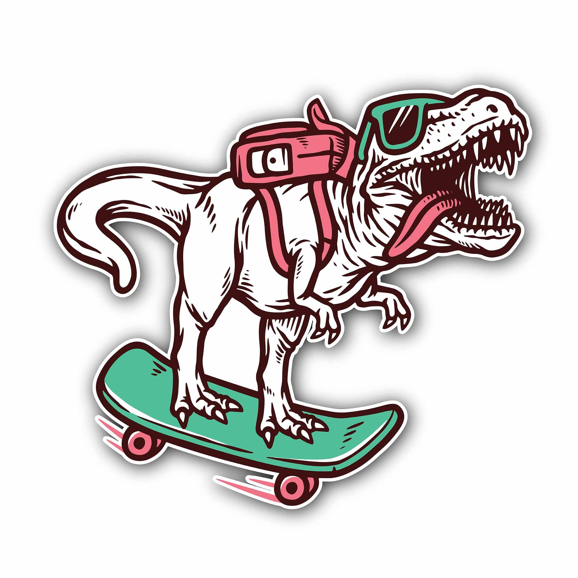 Skateboarding Dinosaur Sticker, Waterproof Vinyl Decal Sticker Indoor Or Outdoor 2 (Pieces) 3" and 5"