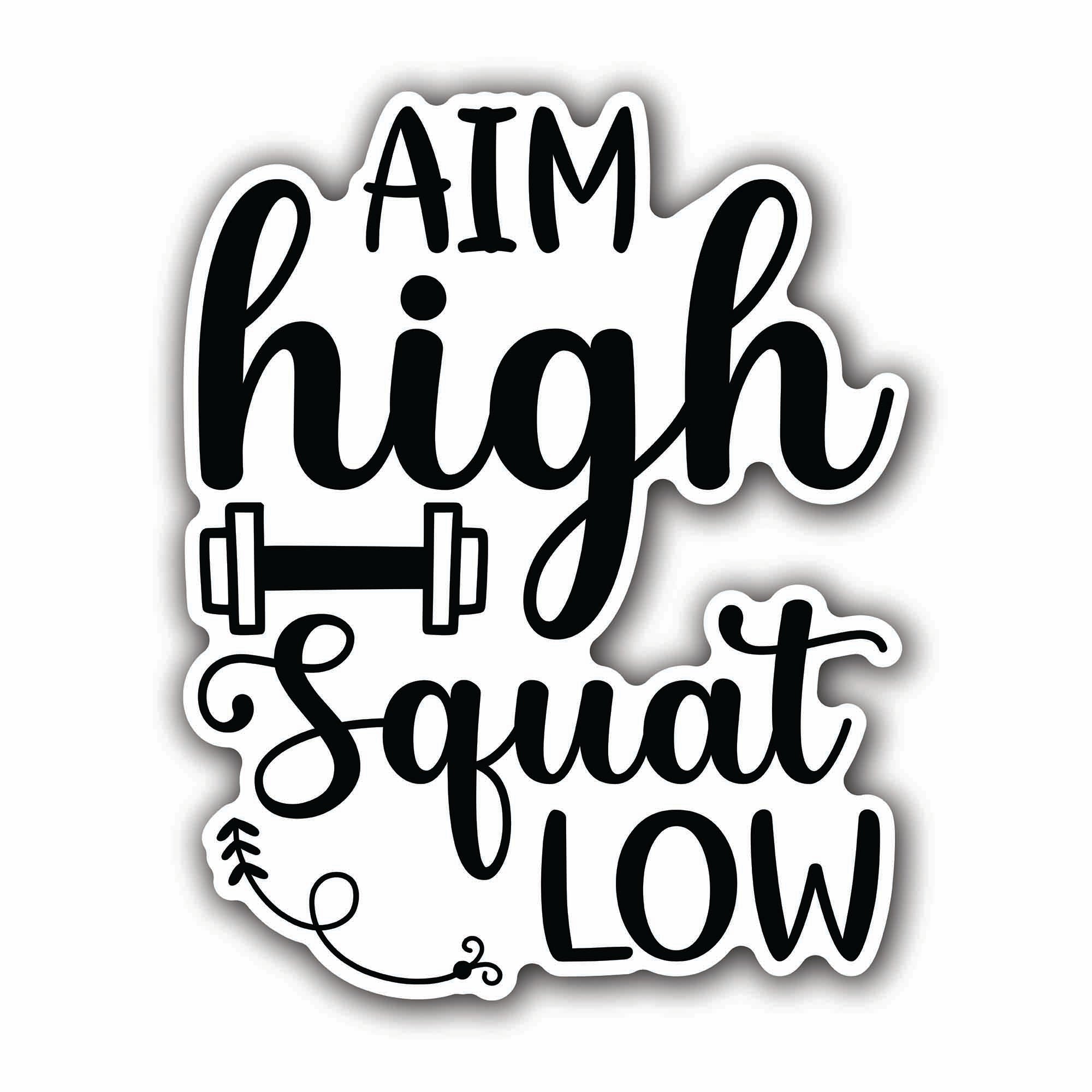 Aim High Squat Low  Sticker, Waterproof Vinyl Decal Sticker Indoor Or Outdoor 2 (Pieces) 3" and 5"
