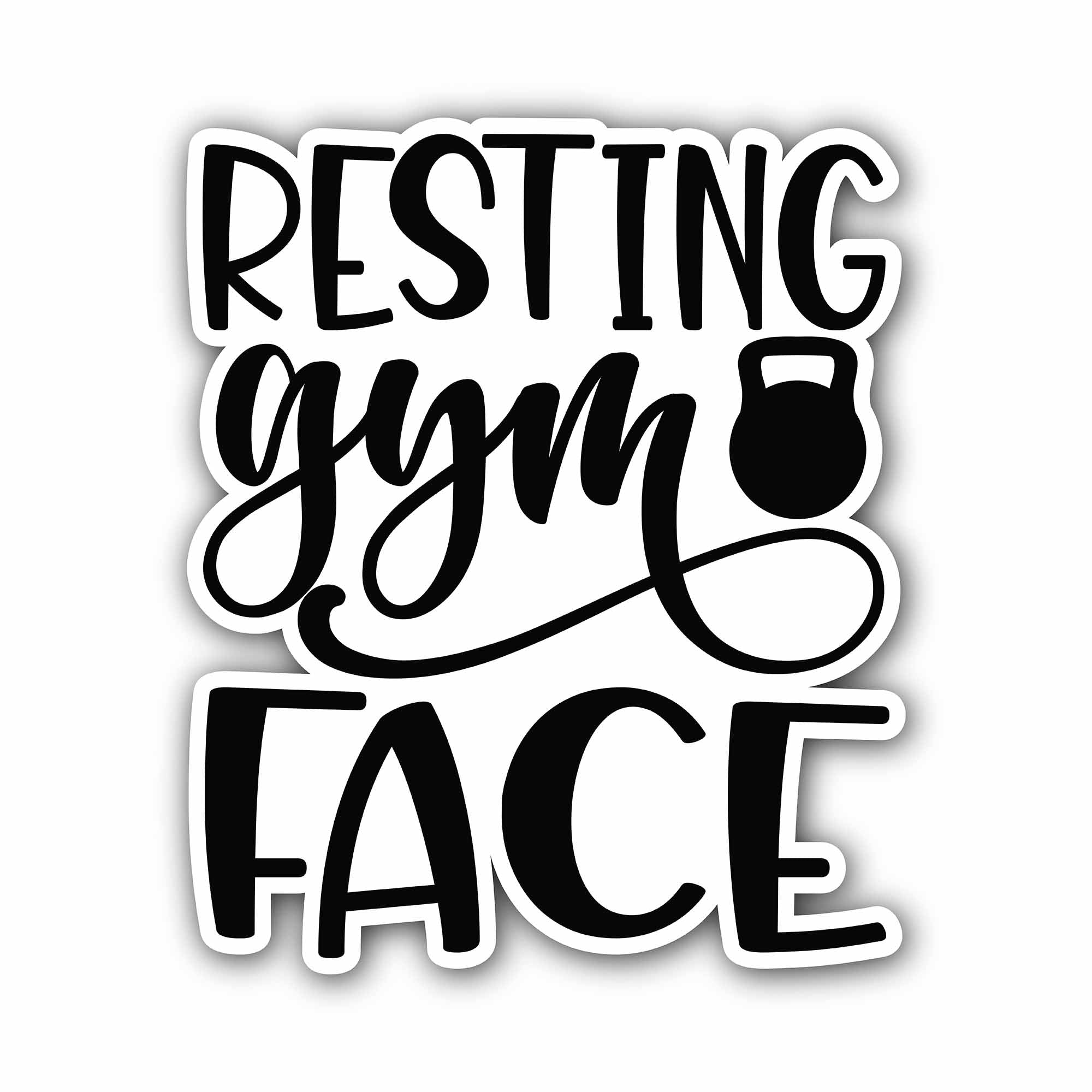 Resting Gym Face text Sticker, Waterproof Vinyl Decal Sticker Indoor Or Outdoor 2 (Pieces) 3" and 5"