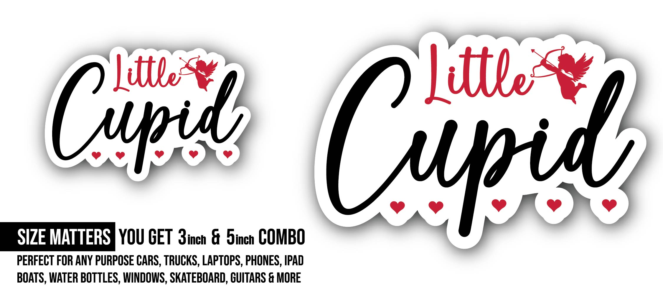Little Cupid Text Sticker, Waterproof Vinyl Decal Sticker Indoor Or Outdoor 2 (Pieces) 3" and 5"
