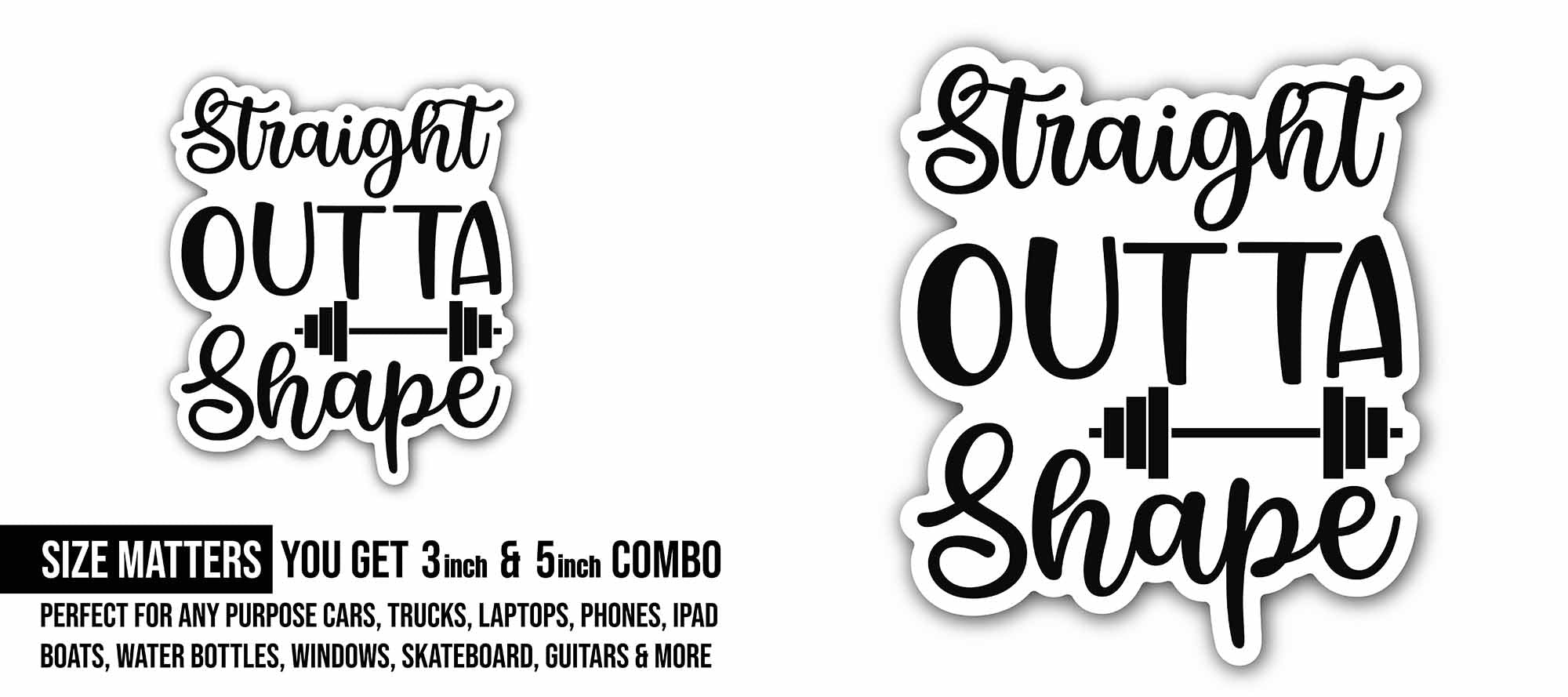 Gym Fitness Sticker, Waterproof Vinyl Decal Sticker Indoor Or Outdoor 2 (Pieces) 3" and 5"
