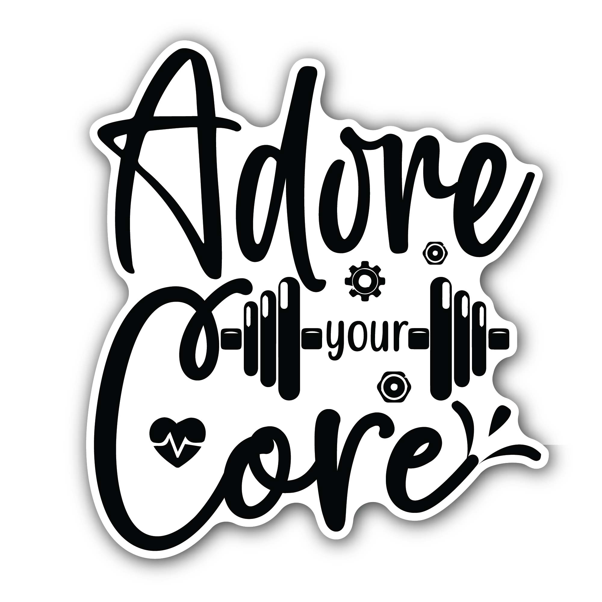 Adore Your Core text Sticker, Waterproof Vinyl Decal Sticker Indoor Or Outdoor 2 (Pieces) 3" and 5"