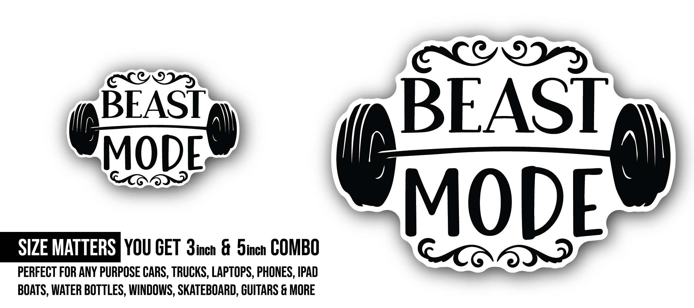 Beast Mode Sticker, Waterproof Vinyl Decal Sticker Indoor Or Outdoor 2 (Pieces) 3" and 5"