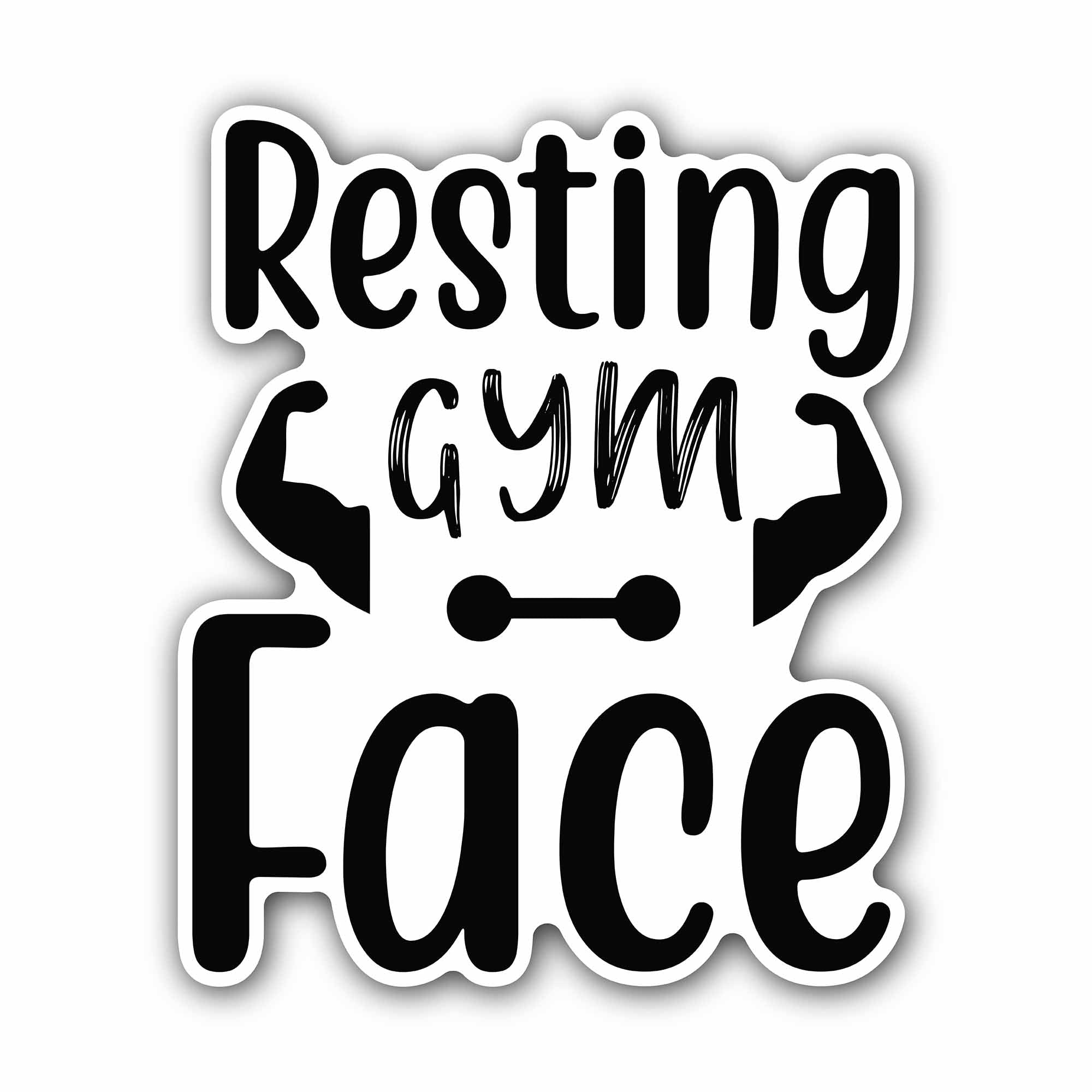 Resting Gym Face Text Sticker, Waterproof Vinyl Decal Sticker Indoor Or Outdoor 2 (Pieces) 3" and 5"