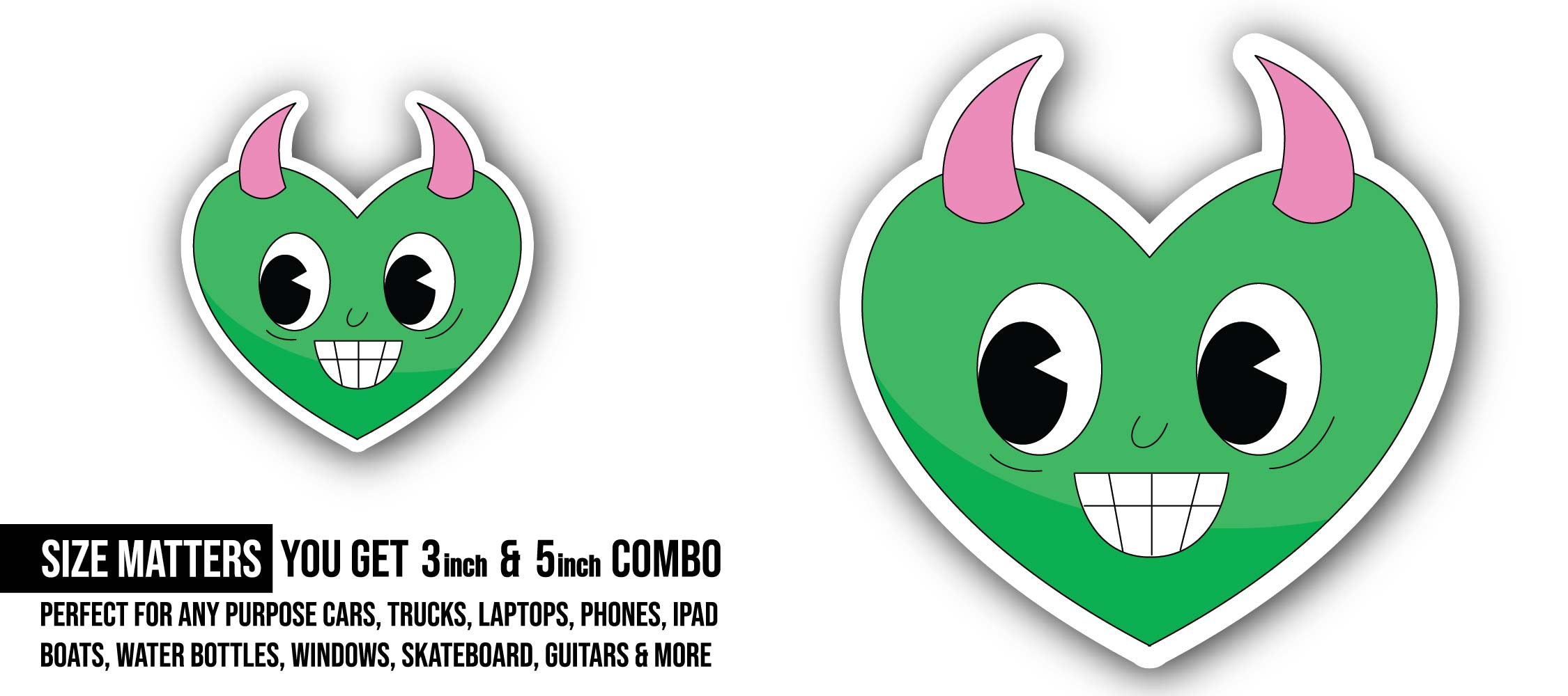 Heart Horns Sticker, Waterproof Vinyl Decal Sticker Indoor Or Outdoor 2 (Pieces) 3" and 5"
